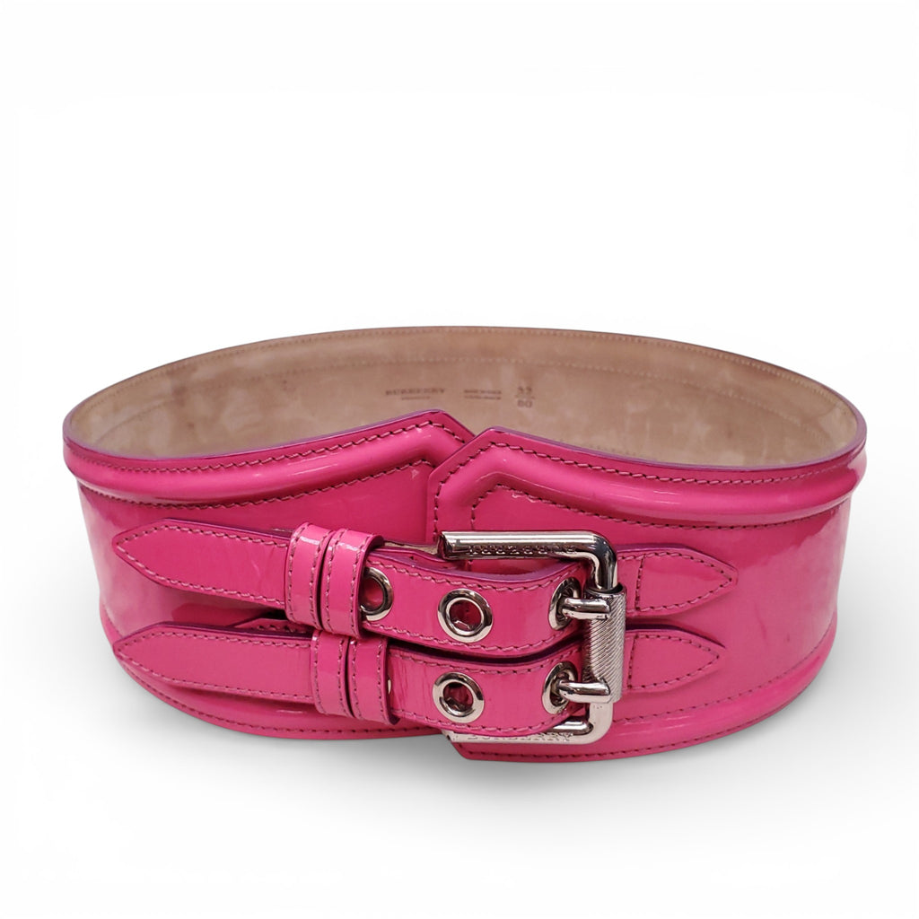 BURBERRY PROSUM PINK PATENT WAIST BELT - SIZE 80