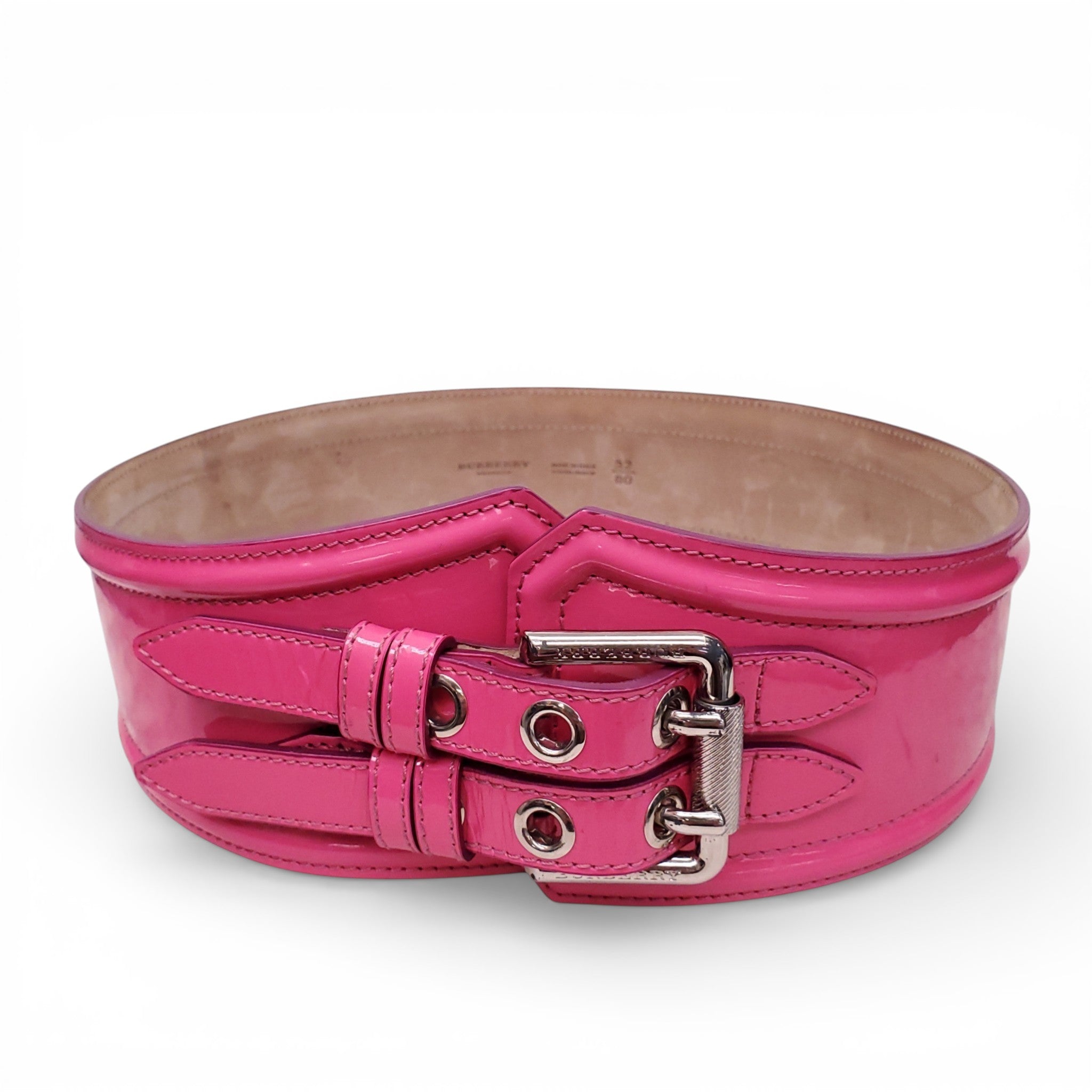 BURBERRY PROSUM PINK PATENT WAIST BELT - SIZE 80