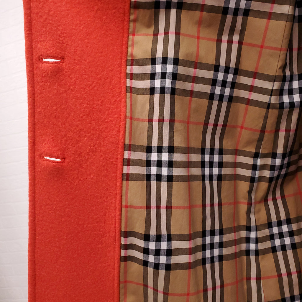 BURBERRY RED COAT WITH CHECK LINING - SIZE 6