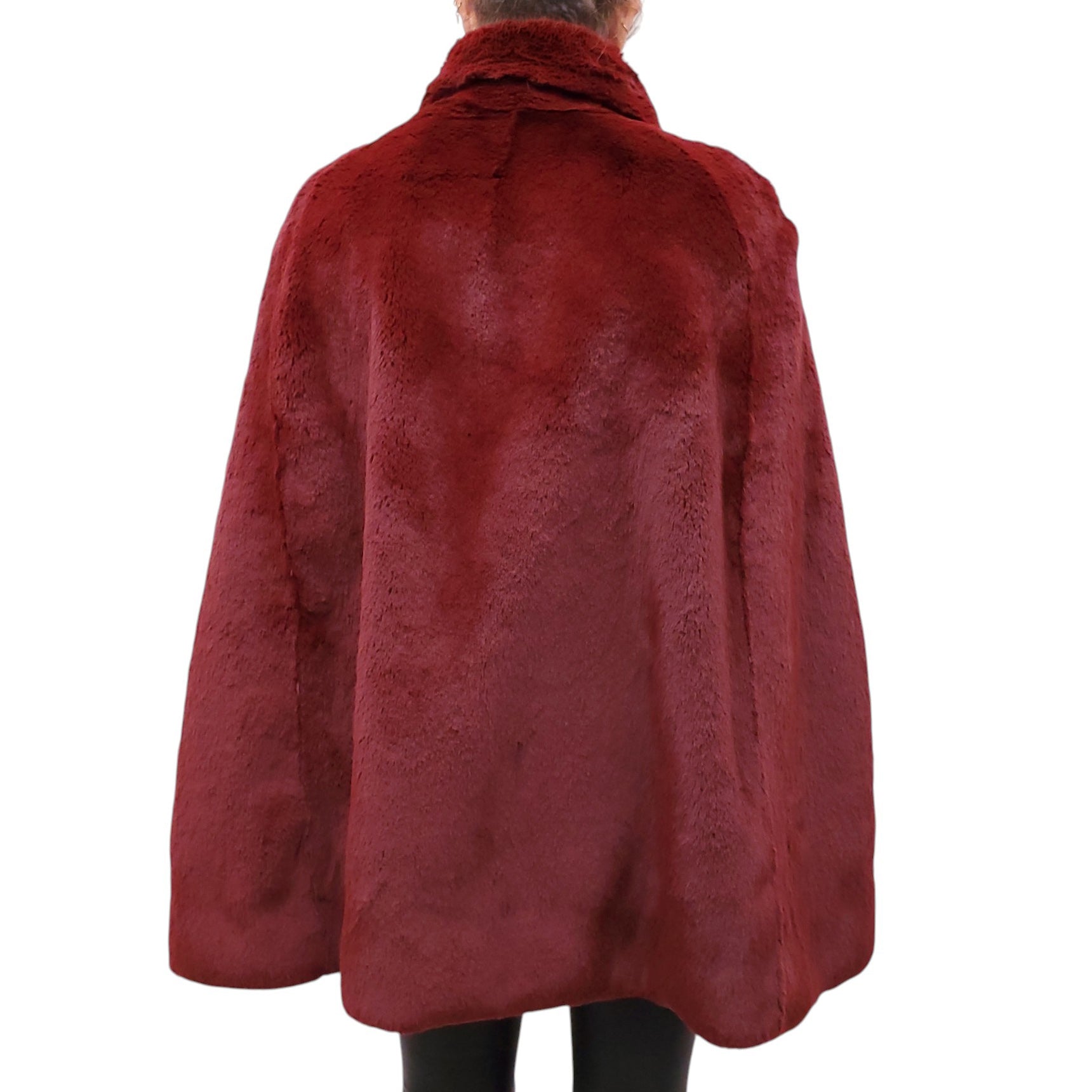 BURBERRY RED FAUX FUR OVERSIZED CAPE WITH CHECK LINING - SIZE XS/S