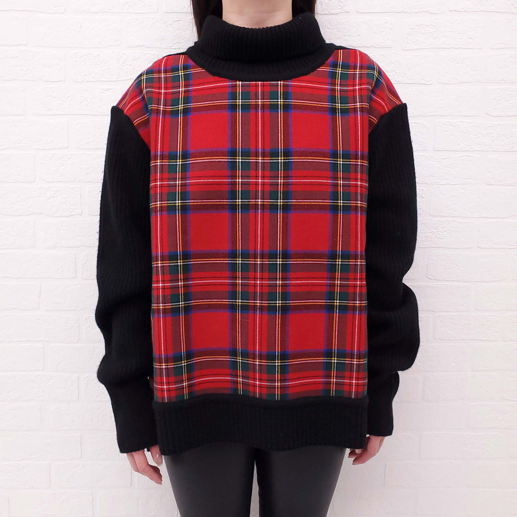 BURBERRY RED PLAID AND BLACK TURTLENECK SWEATER - SIZE M