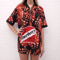 BURBERRY RED PRINTED POLO DRESS WITH WOODEN BEADS - SIZE M