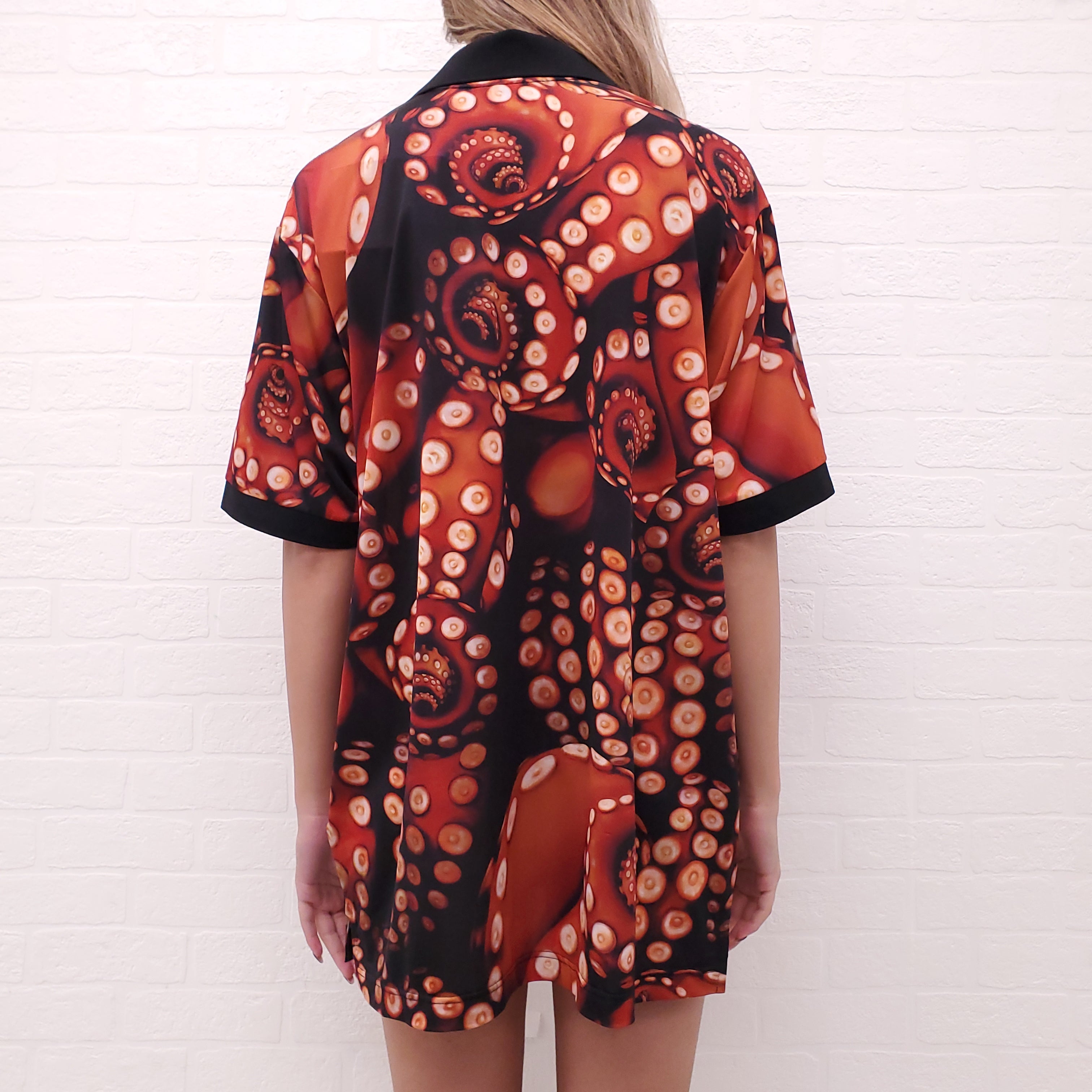 BURBERRY RED PRINTED POLO DRESS WITH WOODEN BEADS