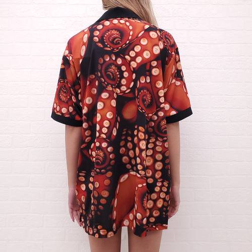 BURBERRY RED PRINTED POLO DRESS WITH WOODEN BEADS - SIZE M