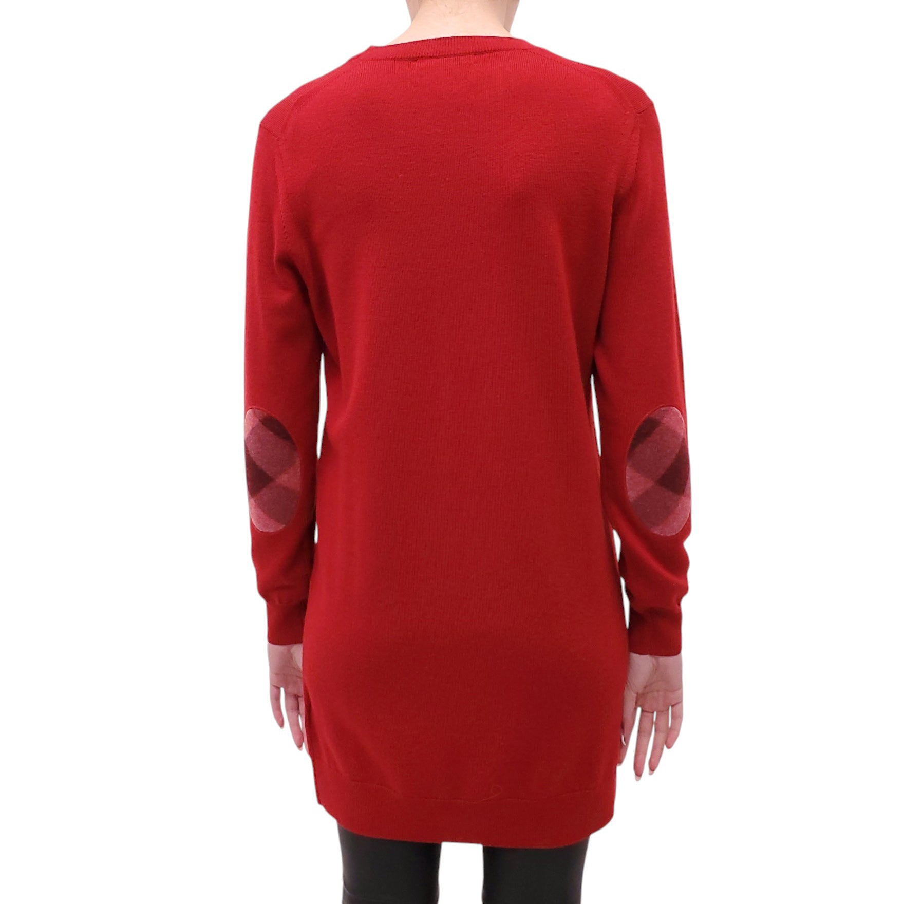 BURBERRY RED SWEATER DRESS WITH CHECK ELBOW PATCHES - SIZE M