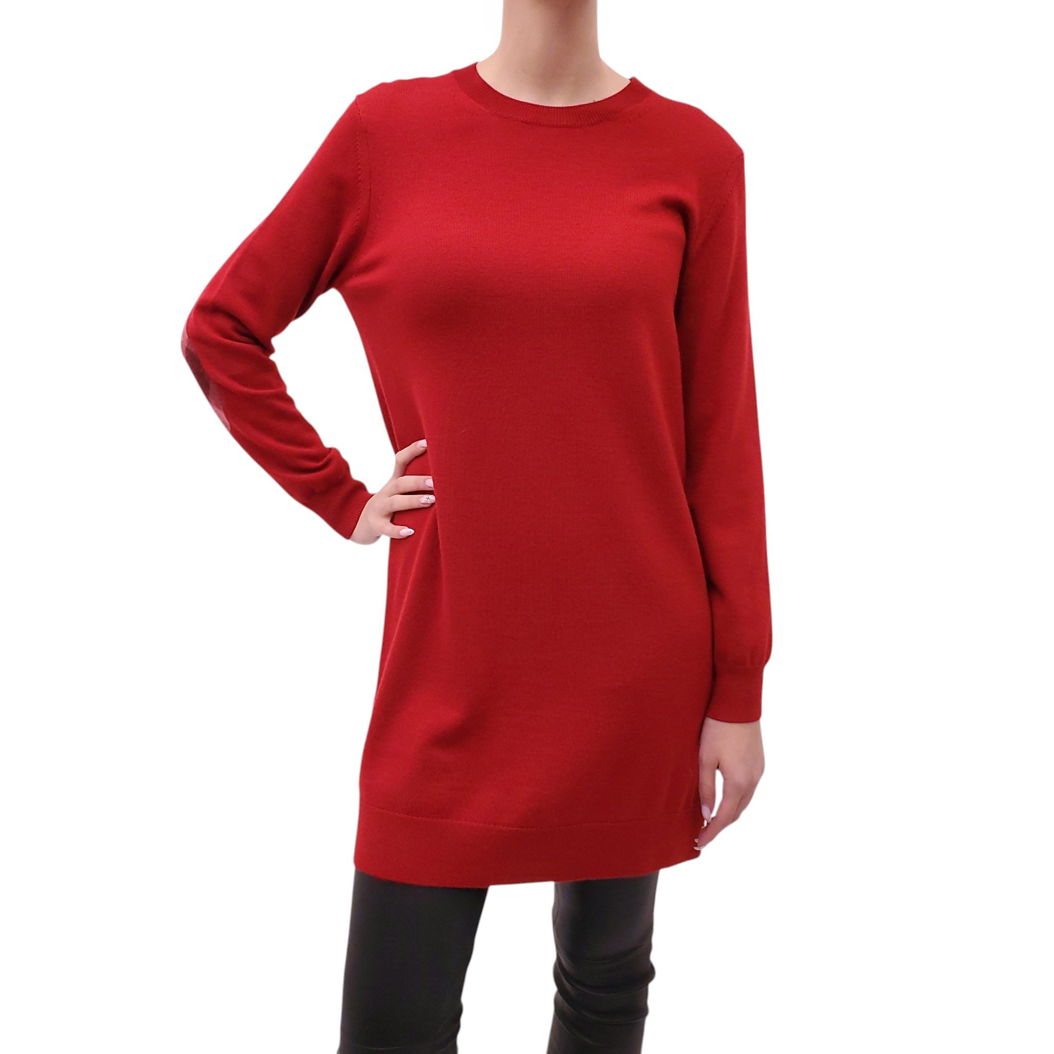 BURBERRY RED SWEATER DRESS WITH CHECK ELBOW PATCHES - SIZE M