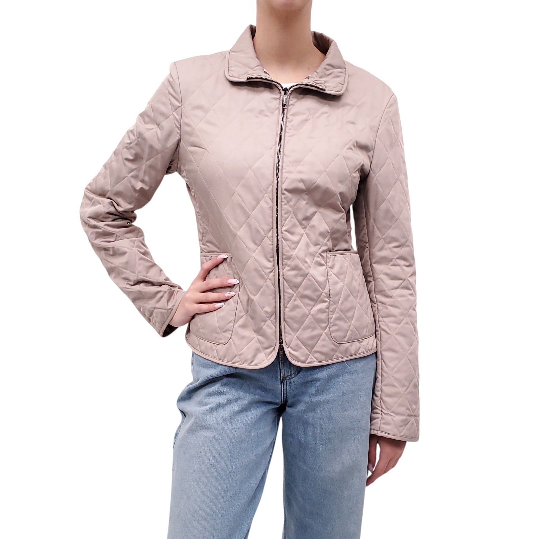 BURBERRY TAUPE QUILTED JACKET - SIZE M