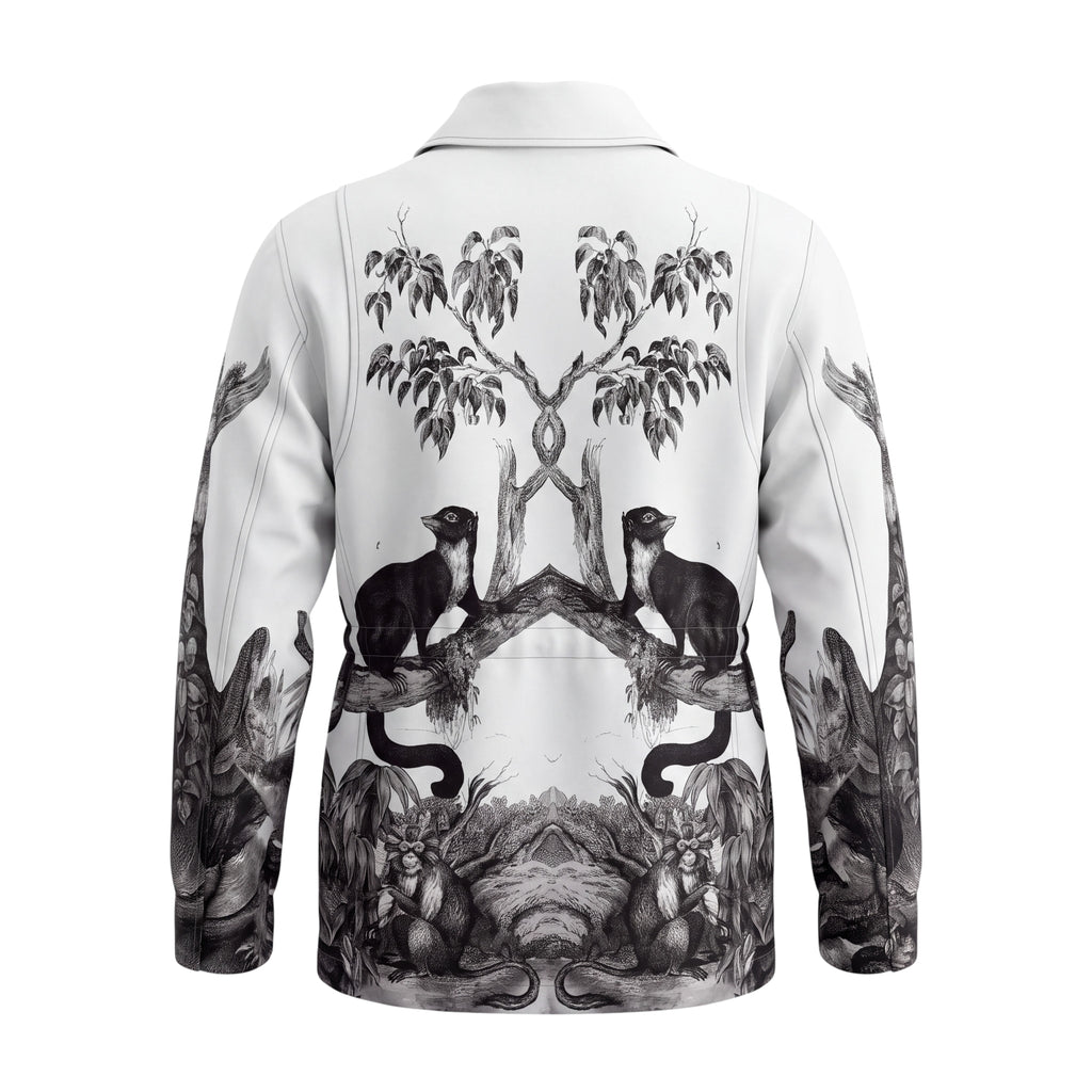 BURBERRY WHITE AND BLACK SILK MONKEY PRINT RUNWAY JACKET - SIZE 4
