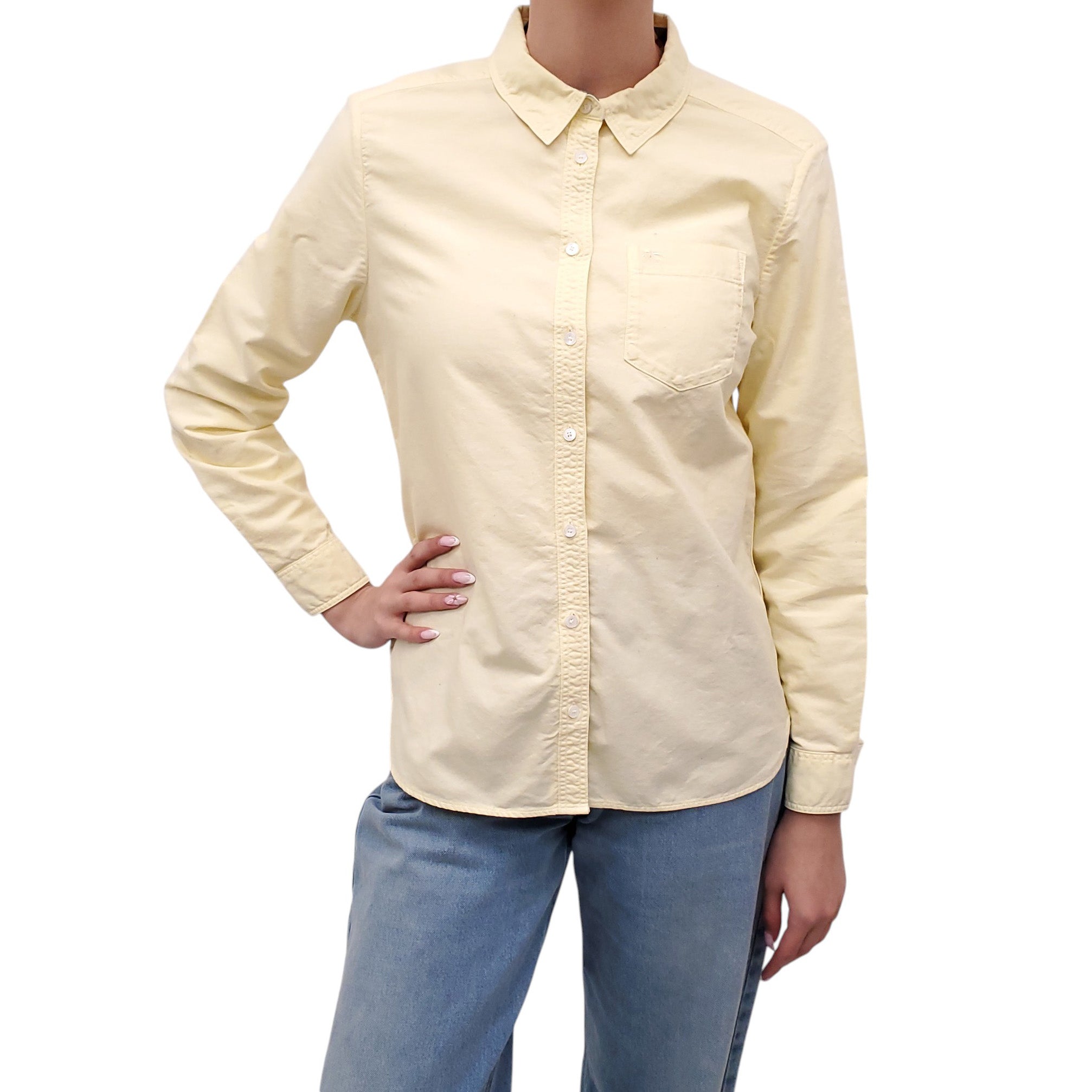 BURBERRY YELLOW BUTTON UP BLOUSE - SIZE M