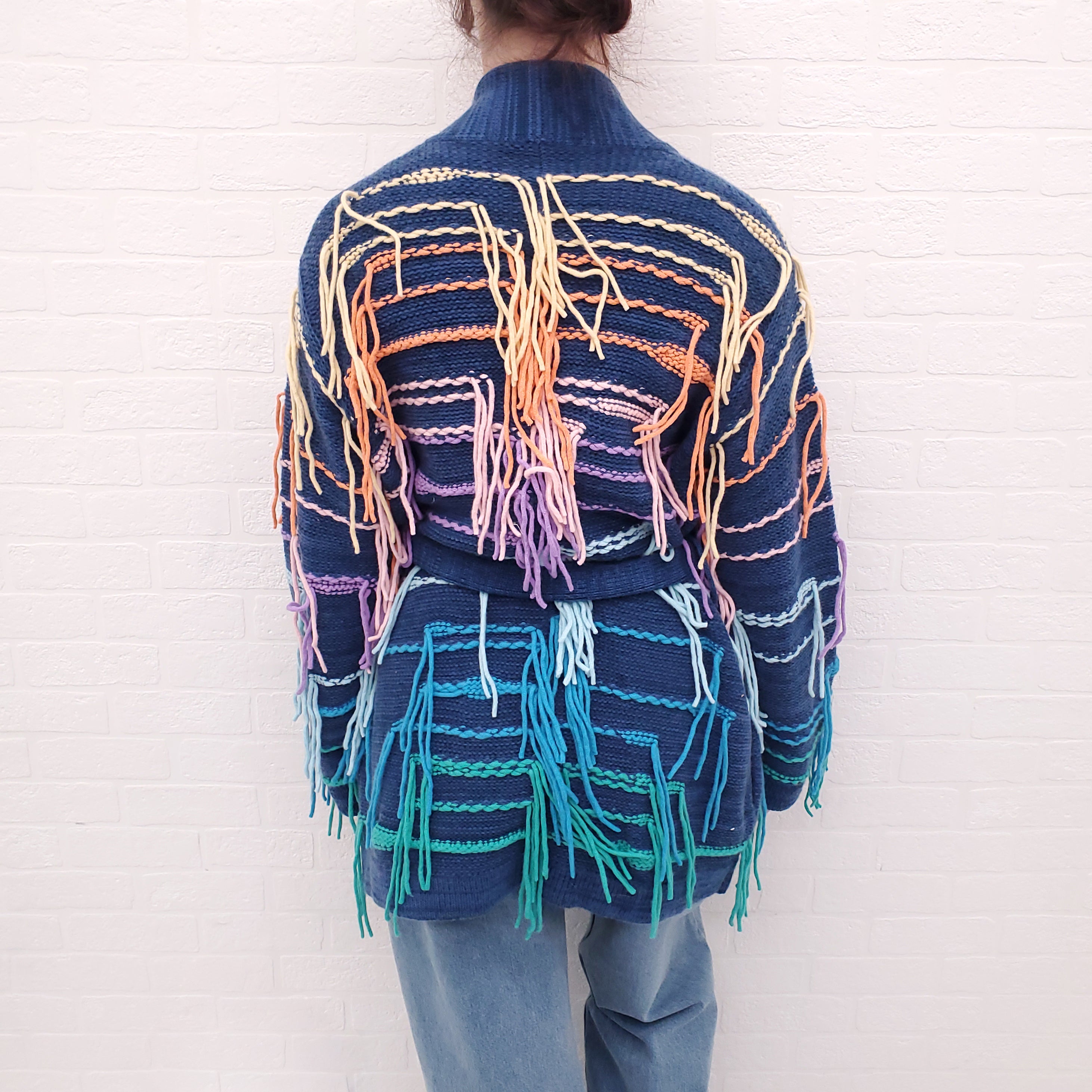 CANESSA RAINBOW FRINGE SWEATER - SIZE S (OVERSIZED)