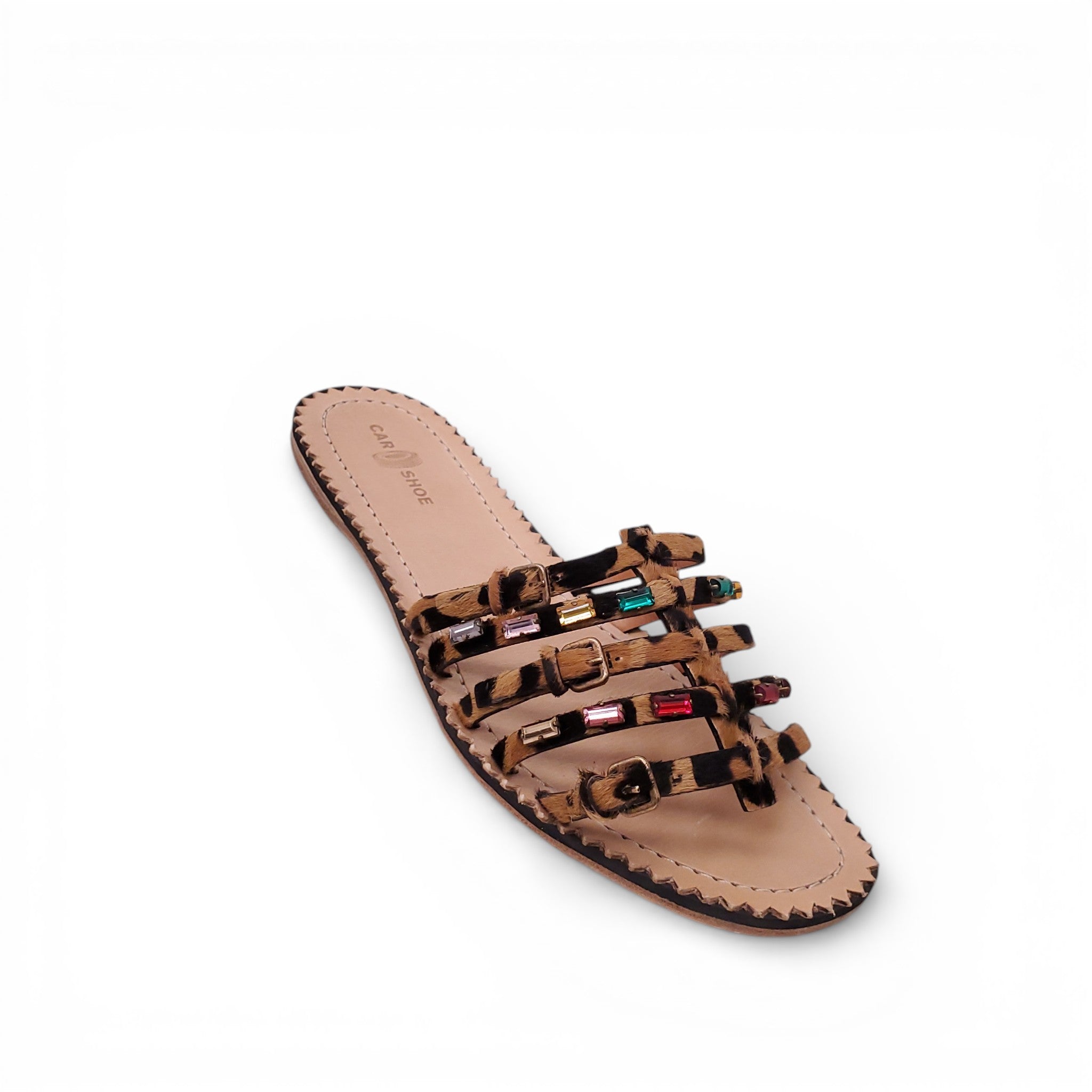 CARSHOE LEOPARD SANDALS WITH CRYSTAL STUD DETAILS - SIZE 39
