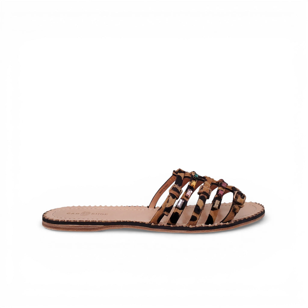CARSHOE LEOPARD SANDALS WITH CRYSTAL STUD DETAILS - SIZE 39