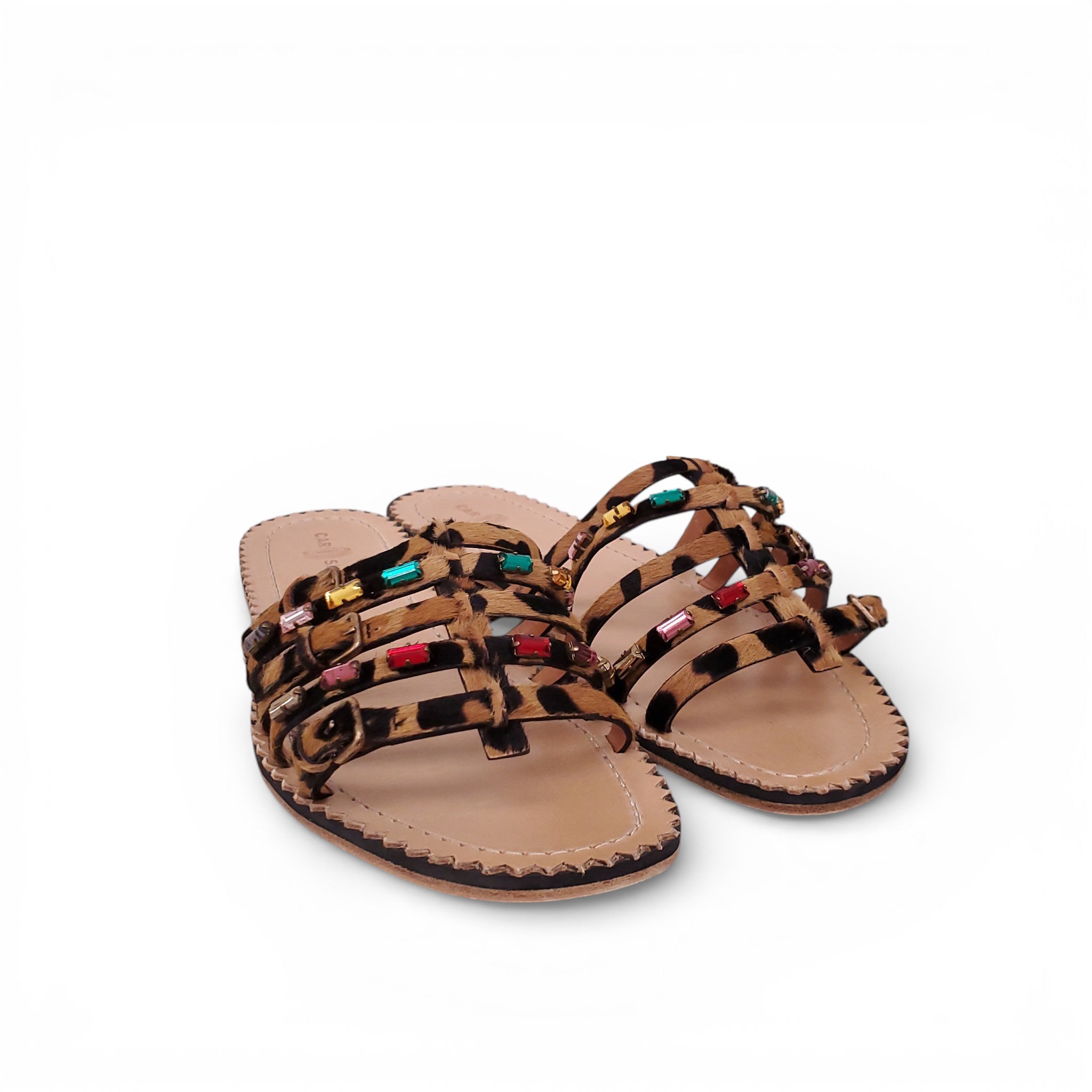 CARSHOE LEOPARD SANDALS WITH CRYSTAL STUD DETAILS - SIZE 39