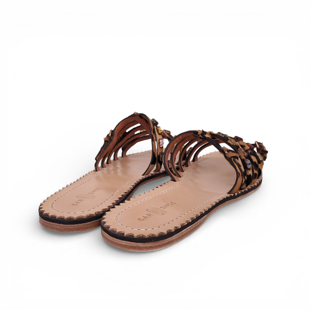 CARSHOE LEOPARD SANDALS WITH CRYSTAL STUD DETAILS - SIZE 39