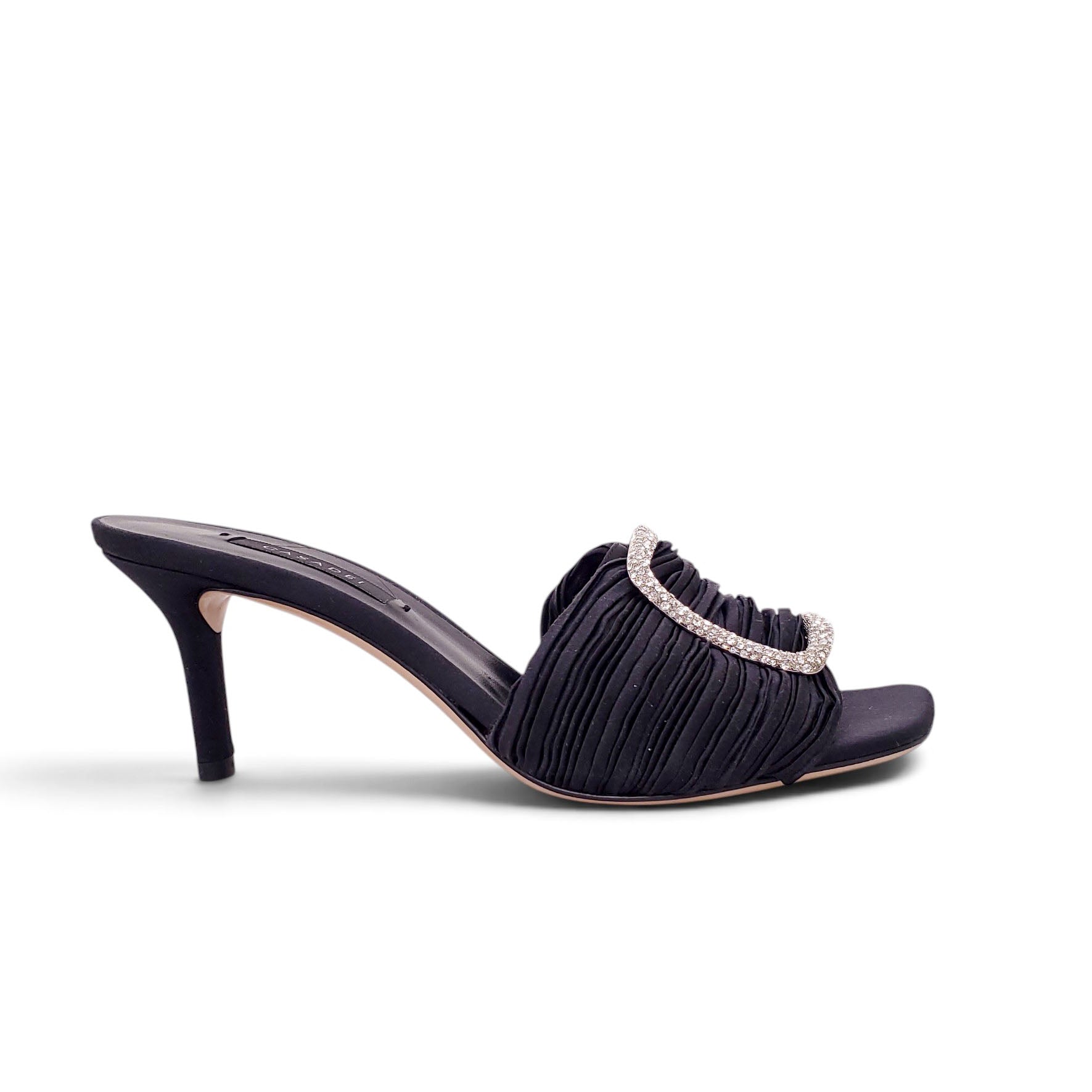 CASADEI BLACK KITTEN HEELS WITH CRYSTAL EMBLEM - SIZE 38