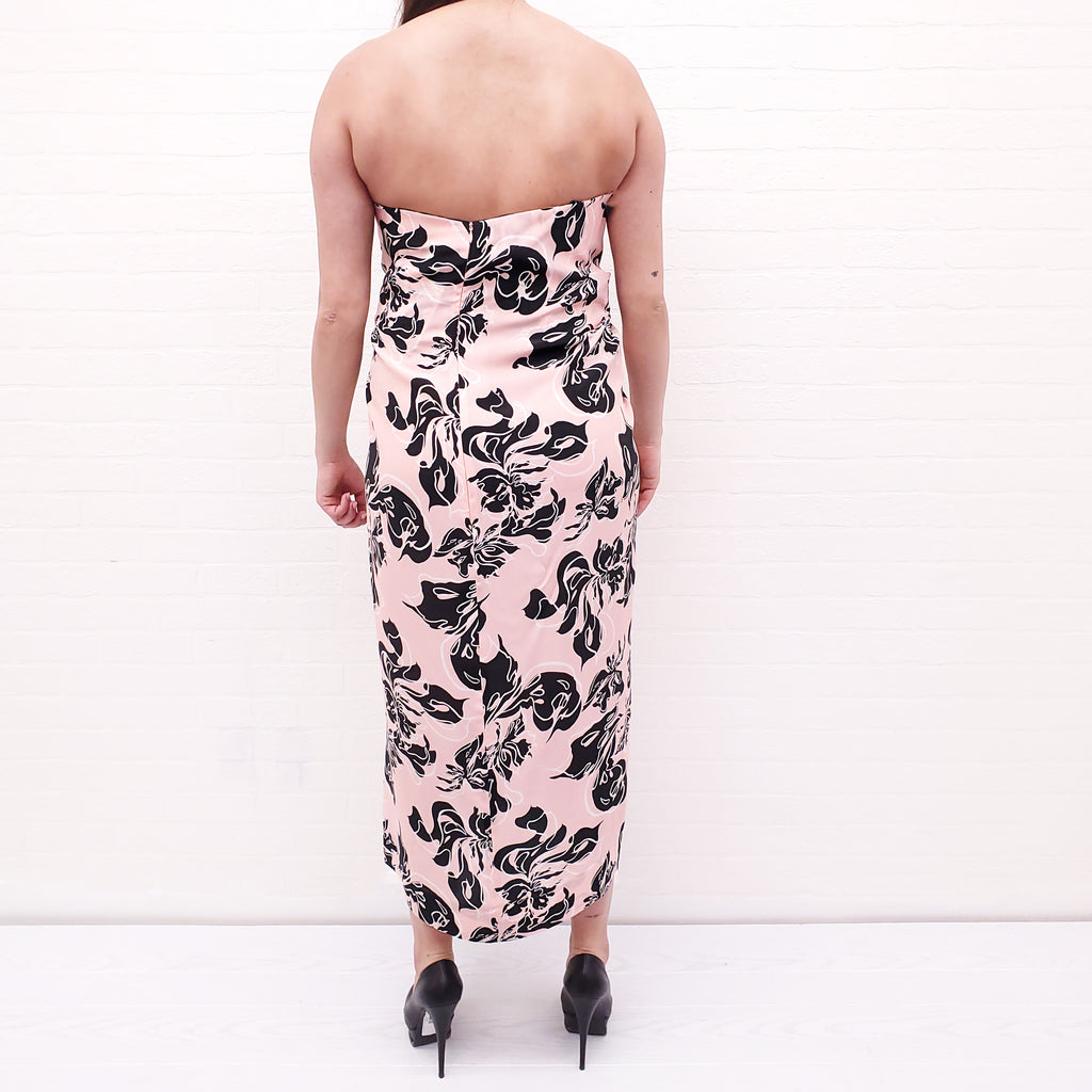 CEDRIC CHARLIER PINK FLORAL STRAPLESS DRESS - SIZE 46