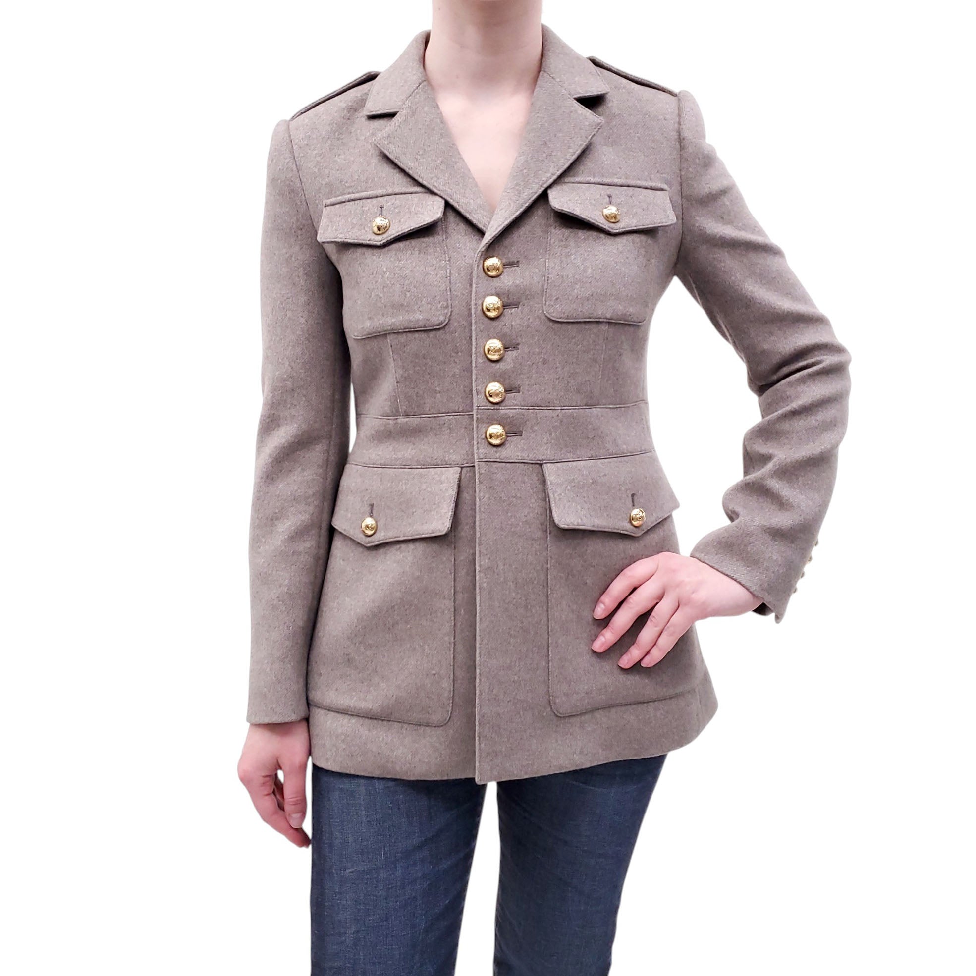CELINE 2023 CASHMERE JACKET WITH TRIOMPHE LOGO BUTTONS - SIZE 36