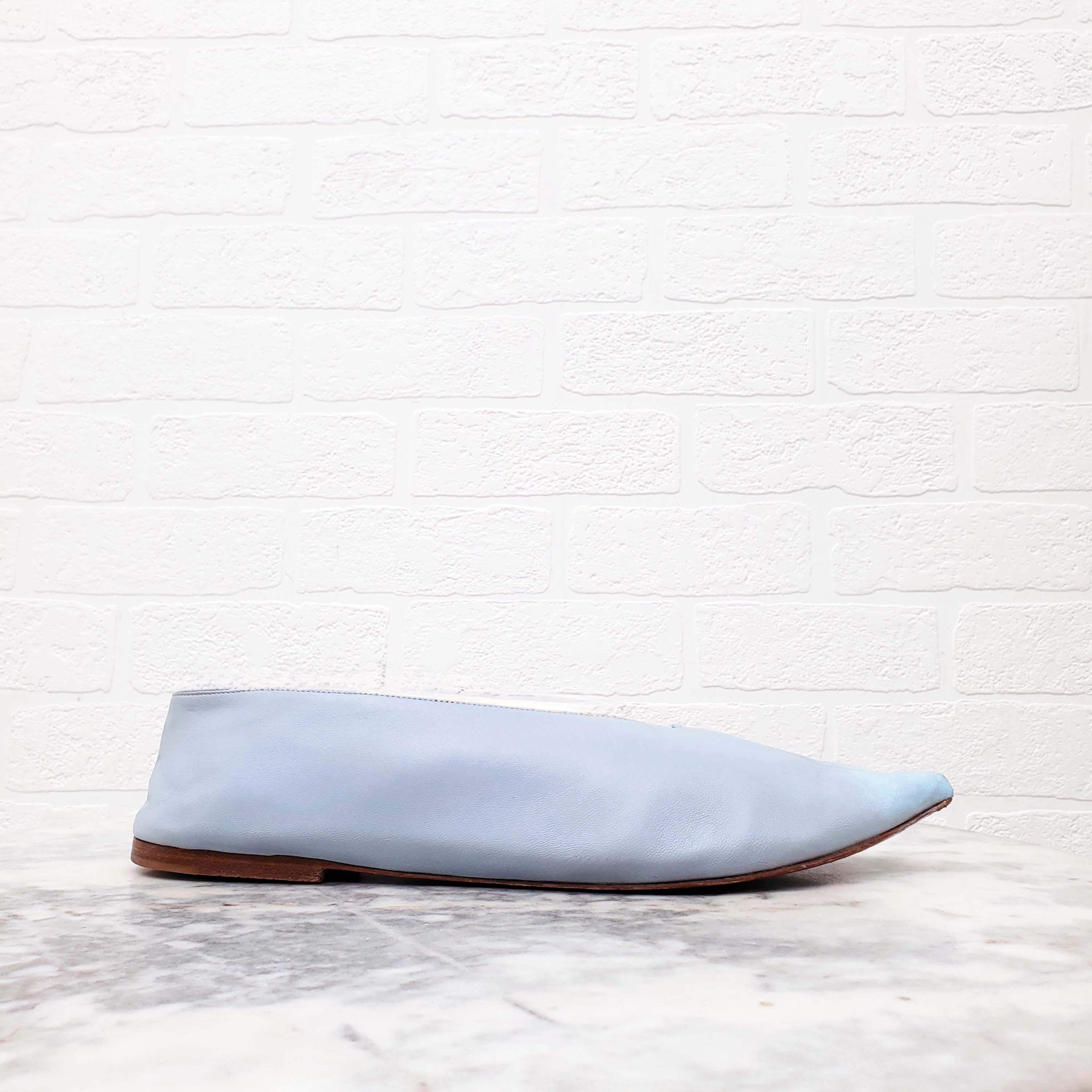 CELINE BABY BLUE LEATHER POINTED TOE BALLET FLATS - SIZE 40.5