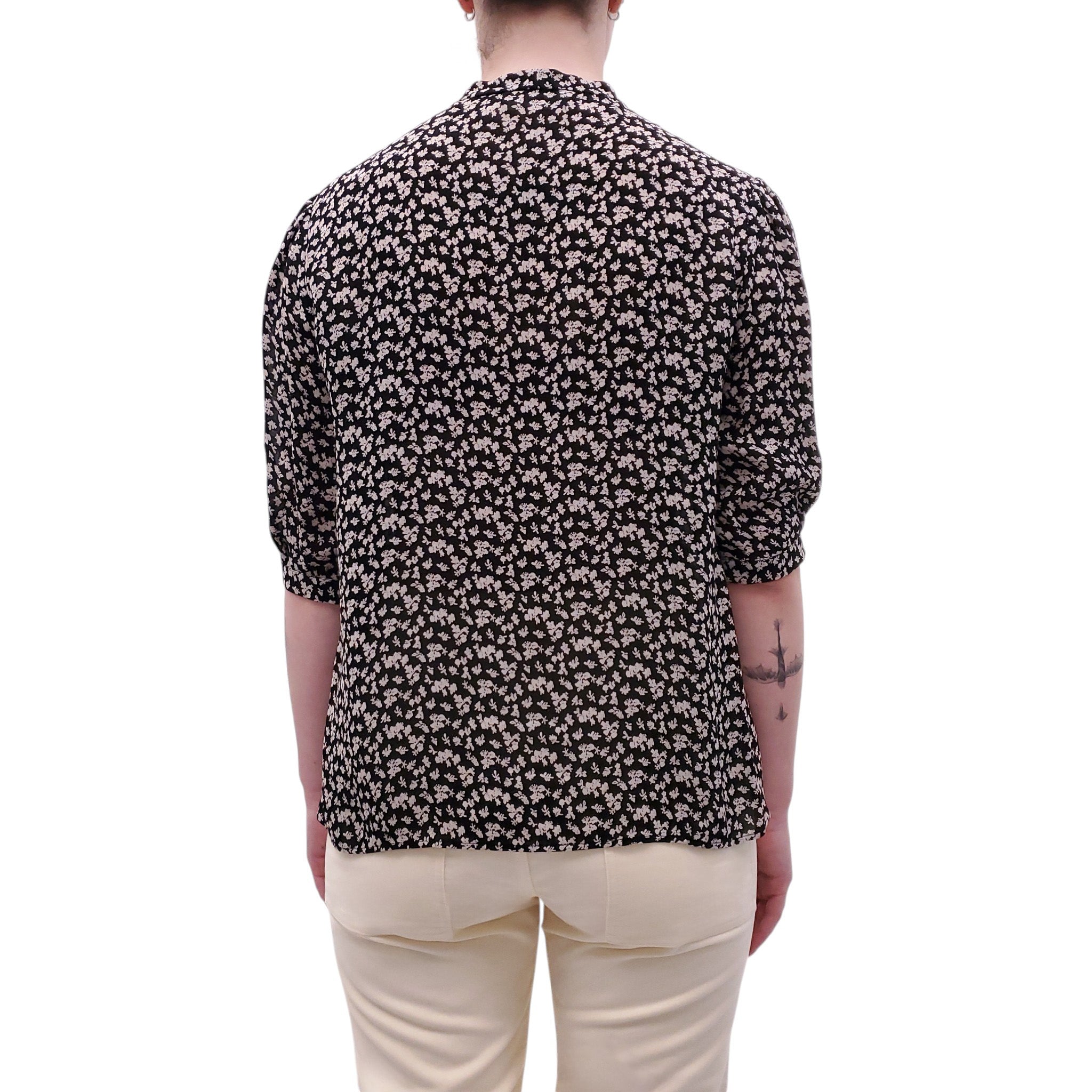 CELINE BLACK AND CREAM FLORAL BLOUSE - SIZE 38