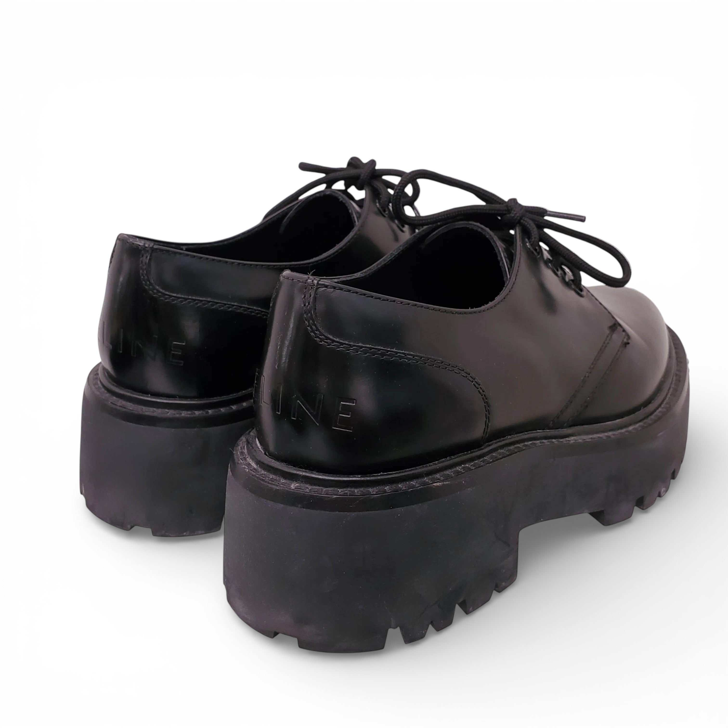 CELINE BLACK CHUNKY STUDDED LOGO OXFORDS - SIZE 39