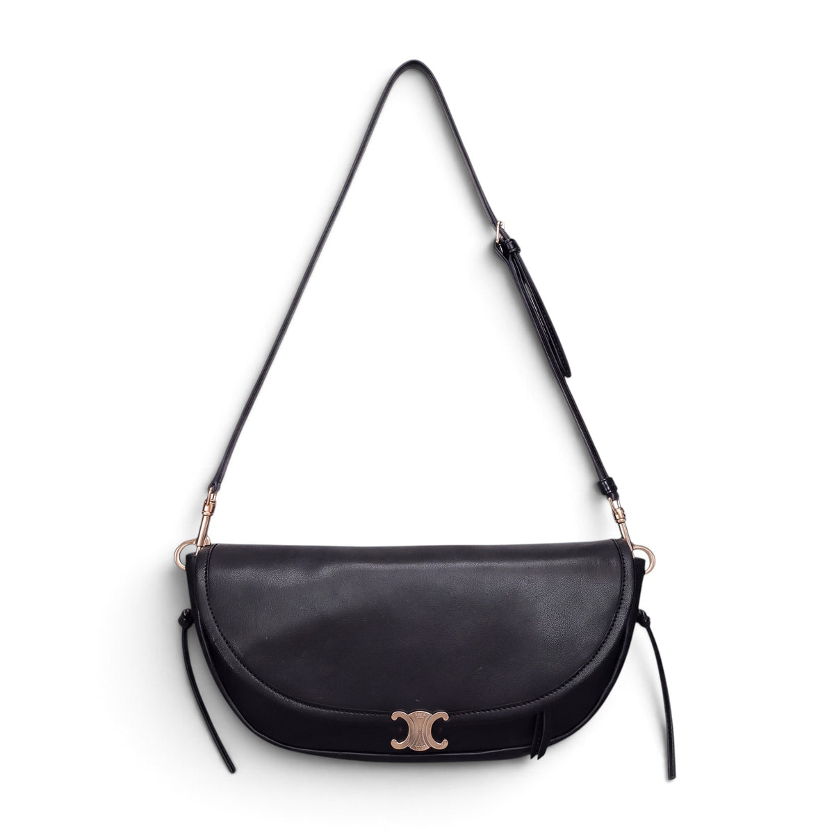 CELINE BLACK LEATHER TRIOMPHE HALFMOON SHOULDER BAG