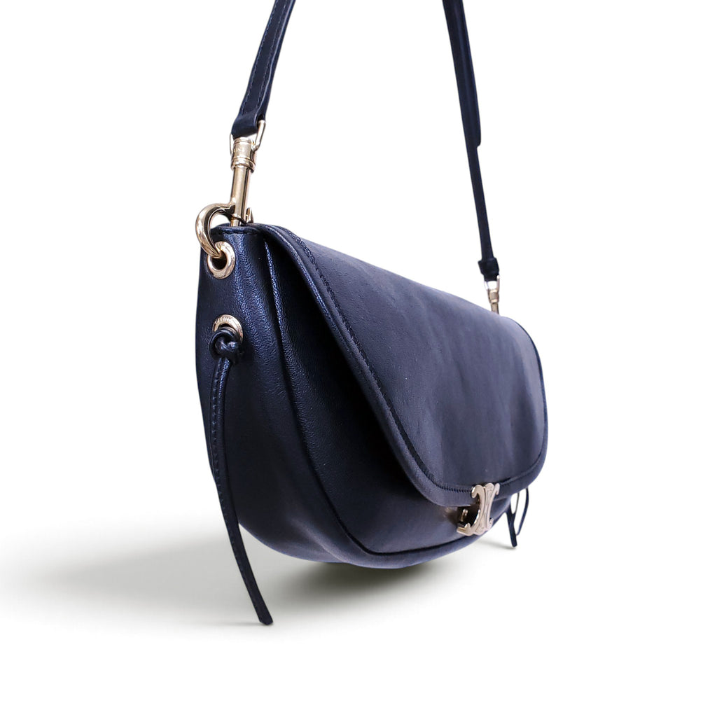 CELINE BLACK LEATHER TRIOMPHE HALFMOON SHOULDER BAG