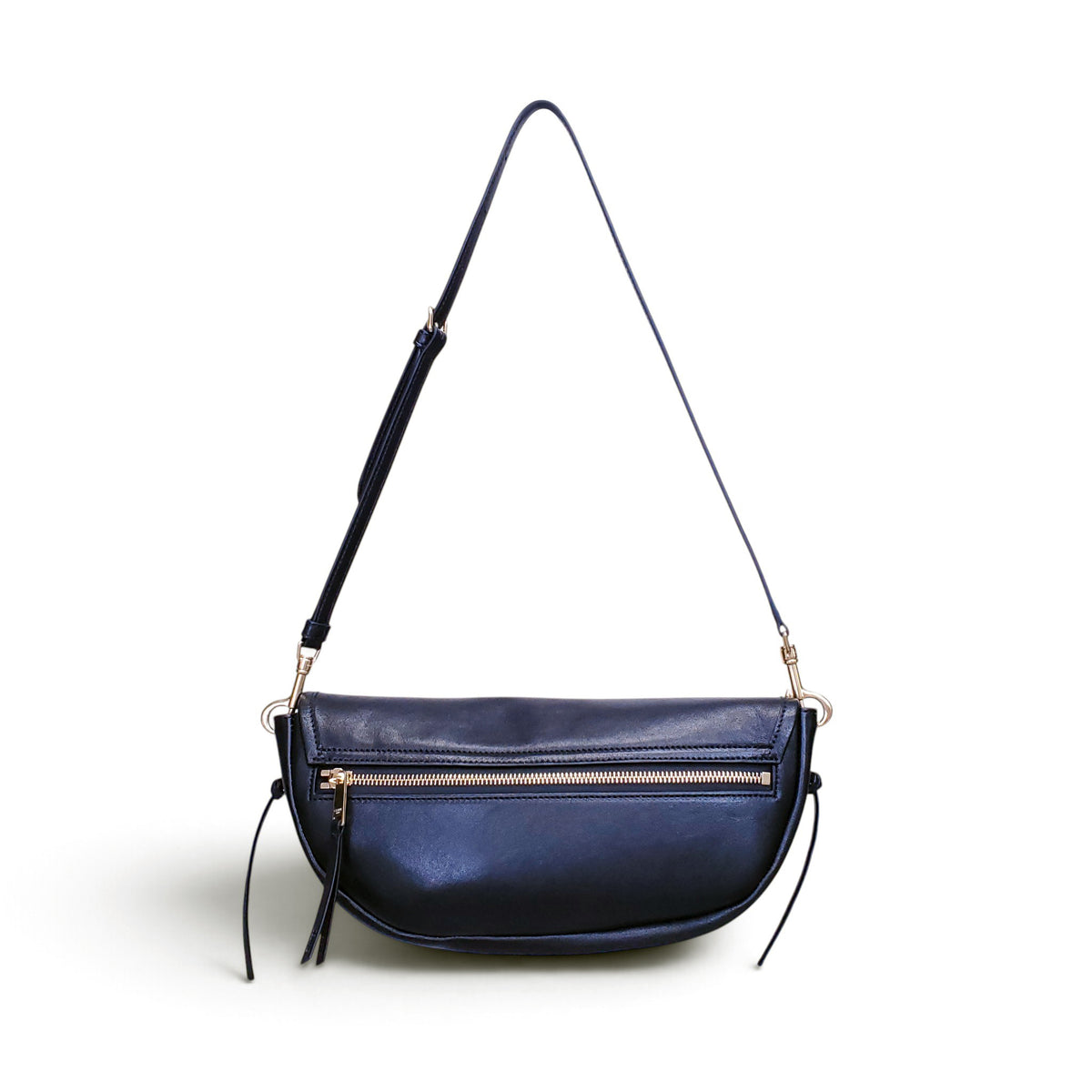 CELINE BLACK LEATHER TRIOMPHE HALFMOON SHOULDER BAG