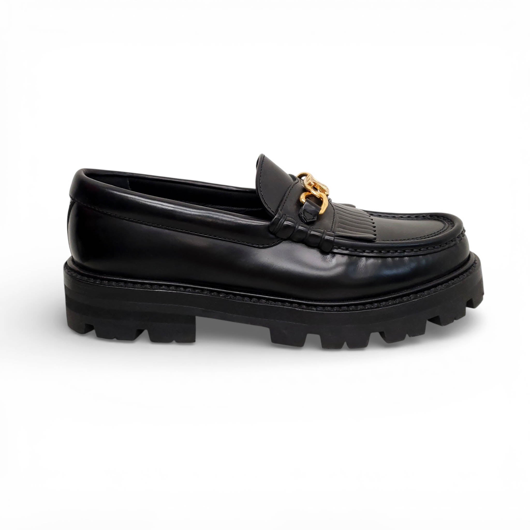 CELINE BLACK MARGARET TRIOMPHE LEATHER LOAFERS - SIZE 35