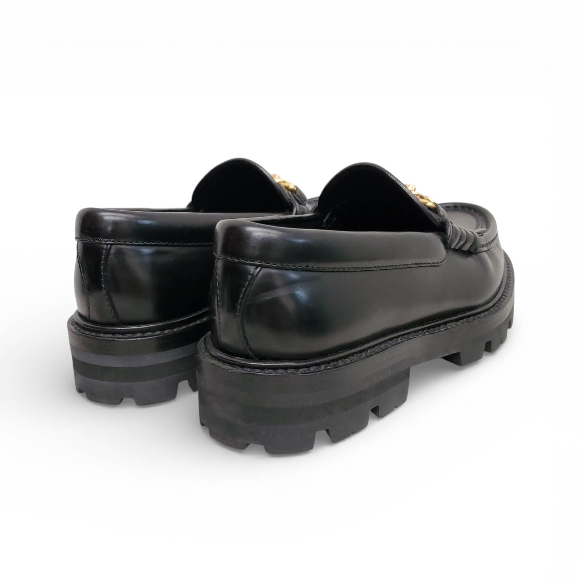 CELINE BLACK MARGARET TRIOMPHE LEATHER LOAFERS - SIZE 35