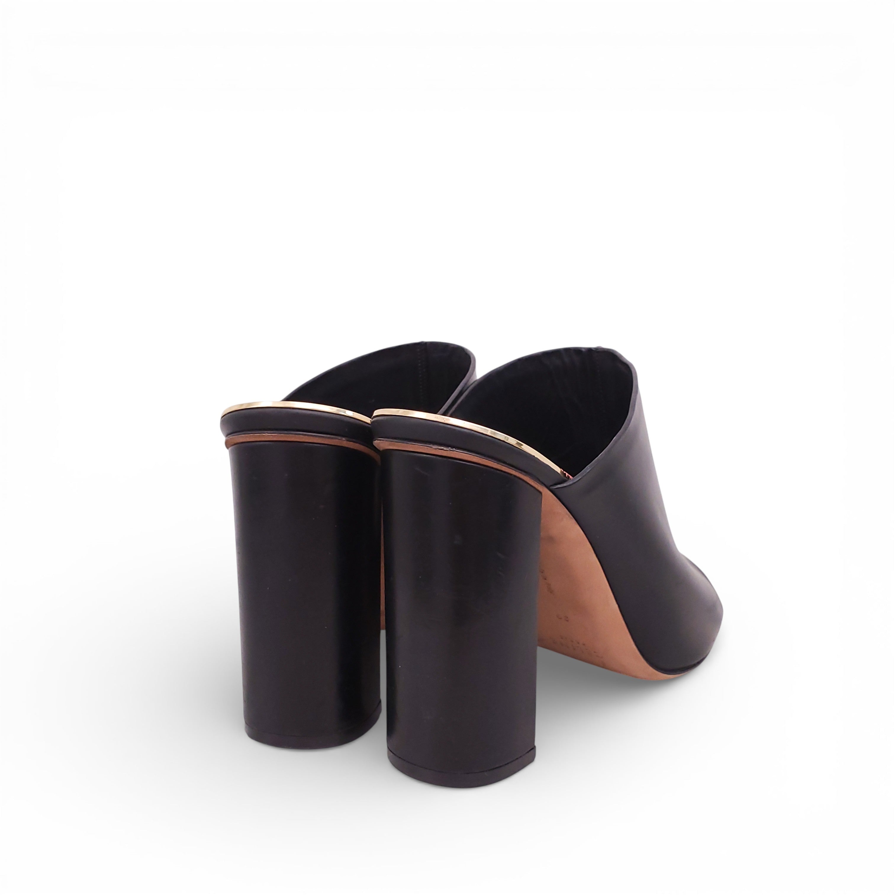 CELINE BLACK MULE HEELS WITH GOLD DETAIL - SIZE 39