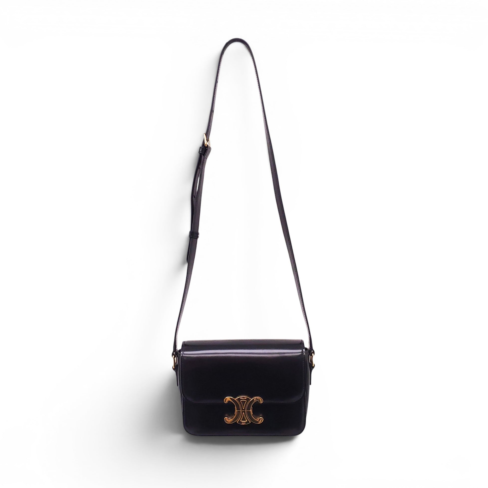 CELINE BLACK SHINY CALFSKIN TEEN TRIOMPHE BAG