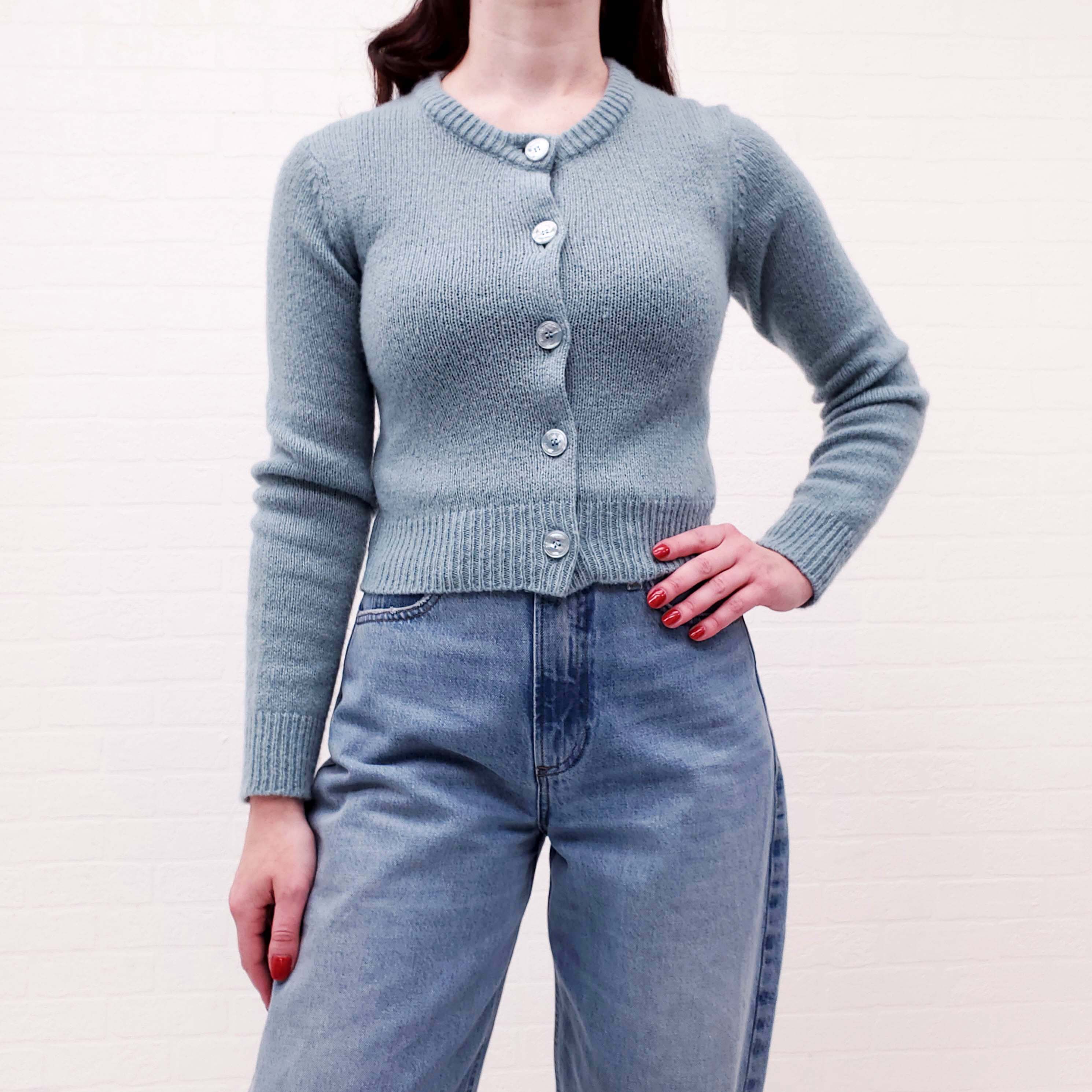 CELINE BLUE CASHMERE CARDIGAN WITH TRIOMPHE LOGO - SIZE XS