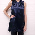 CELINE BLUE SATIN RUCHED TOP WITH SIDE ZIPPER DETAIL - SIZE 34