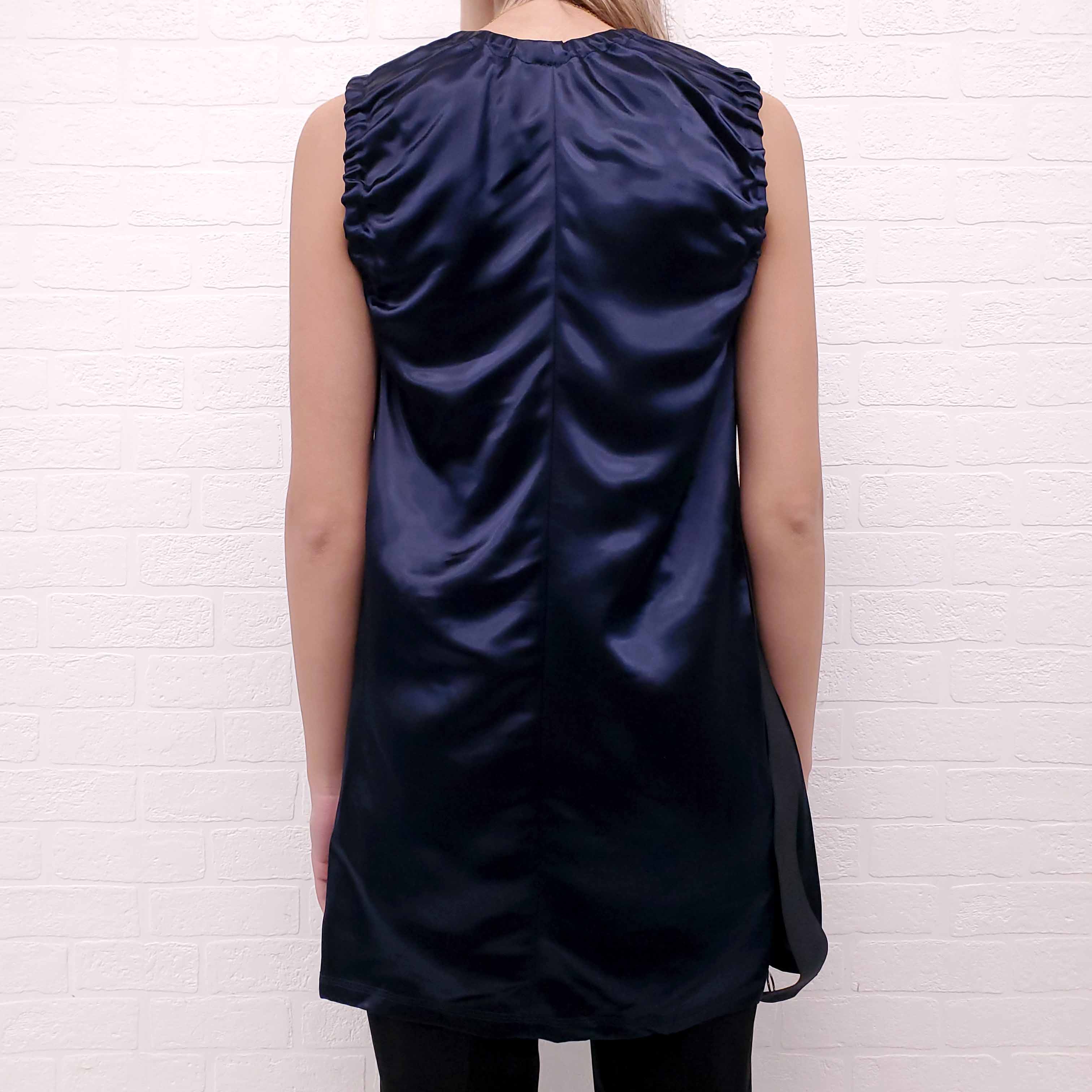 CELINE BLUE SATIN RUCHED TOP WITH SIDE ZIPPER DETAIL - SIZE 34