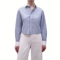 CELINE BLUE STRIPED BLOUSE WITH LOGO AND WHITE COLLAR - SIZE 34