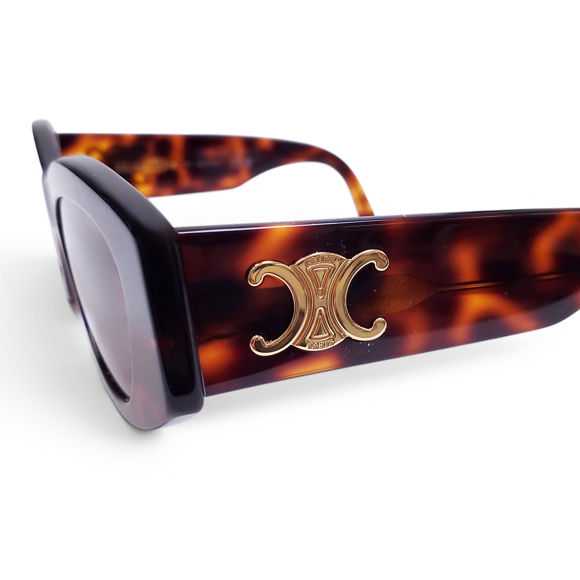 CELINE BROWN TORTOISE SHELL LOGO SUNGLASSES