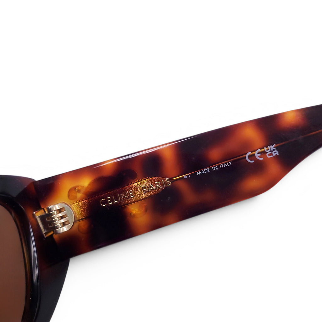 CELINE BROWN TORTOISE SHELL LOGO SUNGLASSES