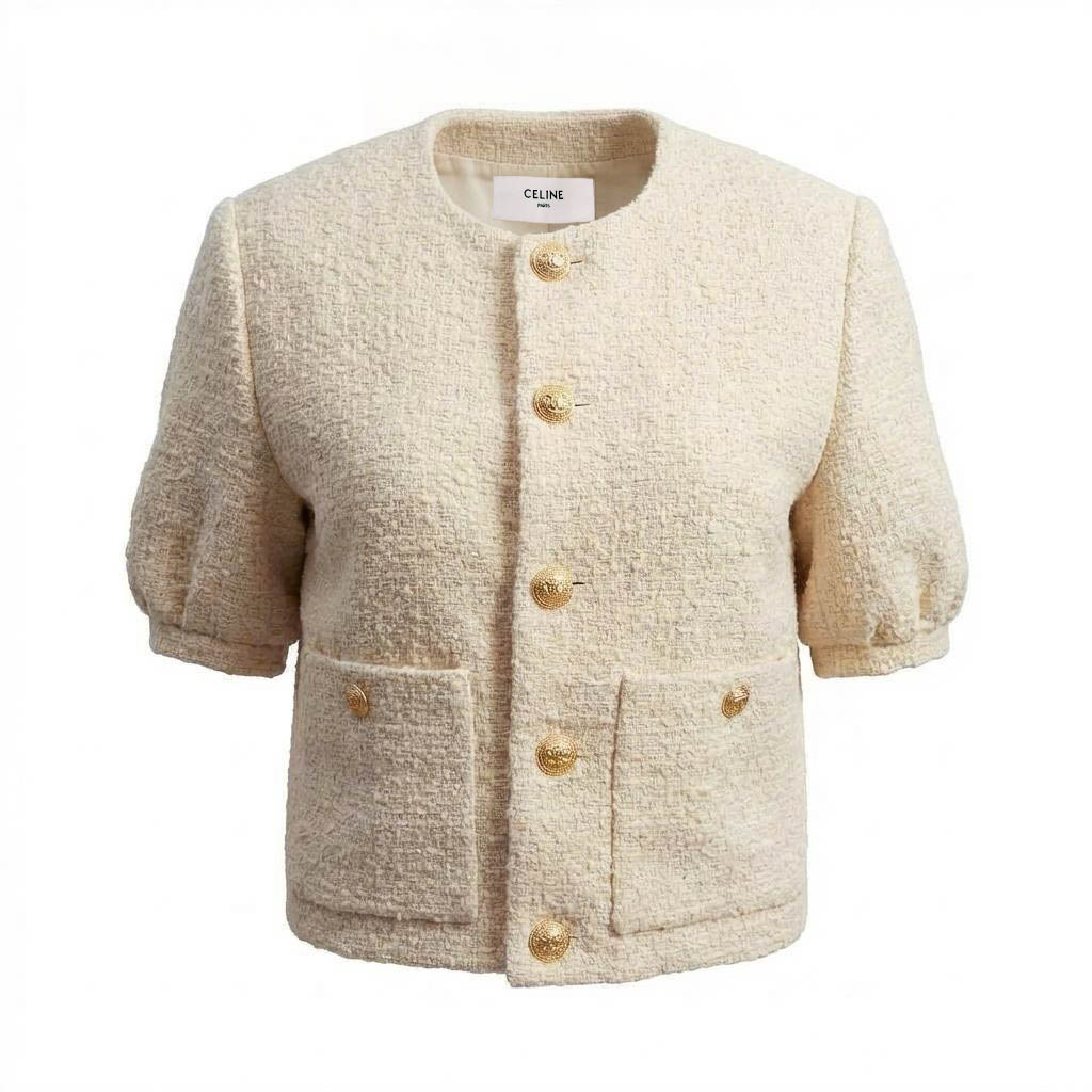 CELINE BUTTER YELLOW TWEED JACKET - SIZE 38
