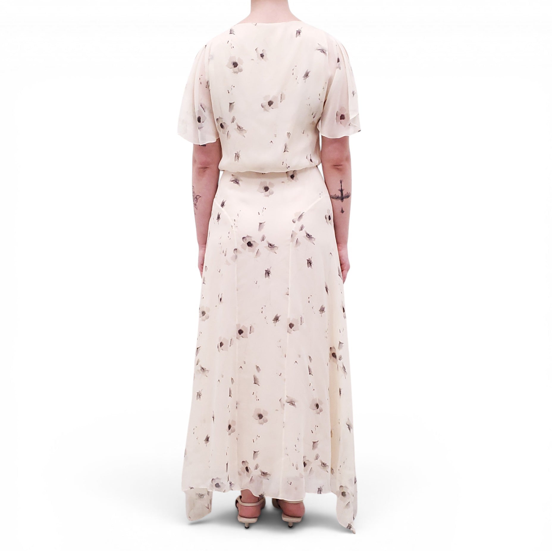 CELINE CREAM FLORAL PATTERNED DRESS - SIZE 38