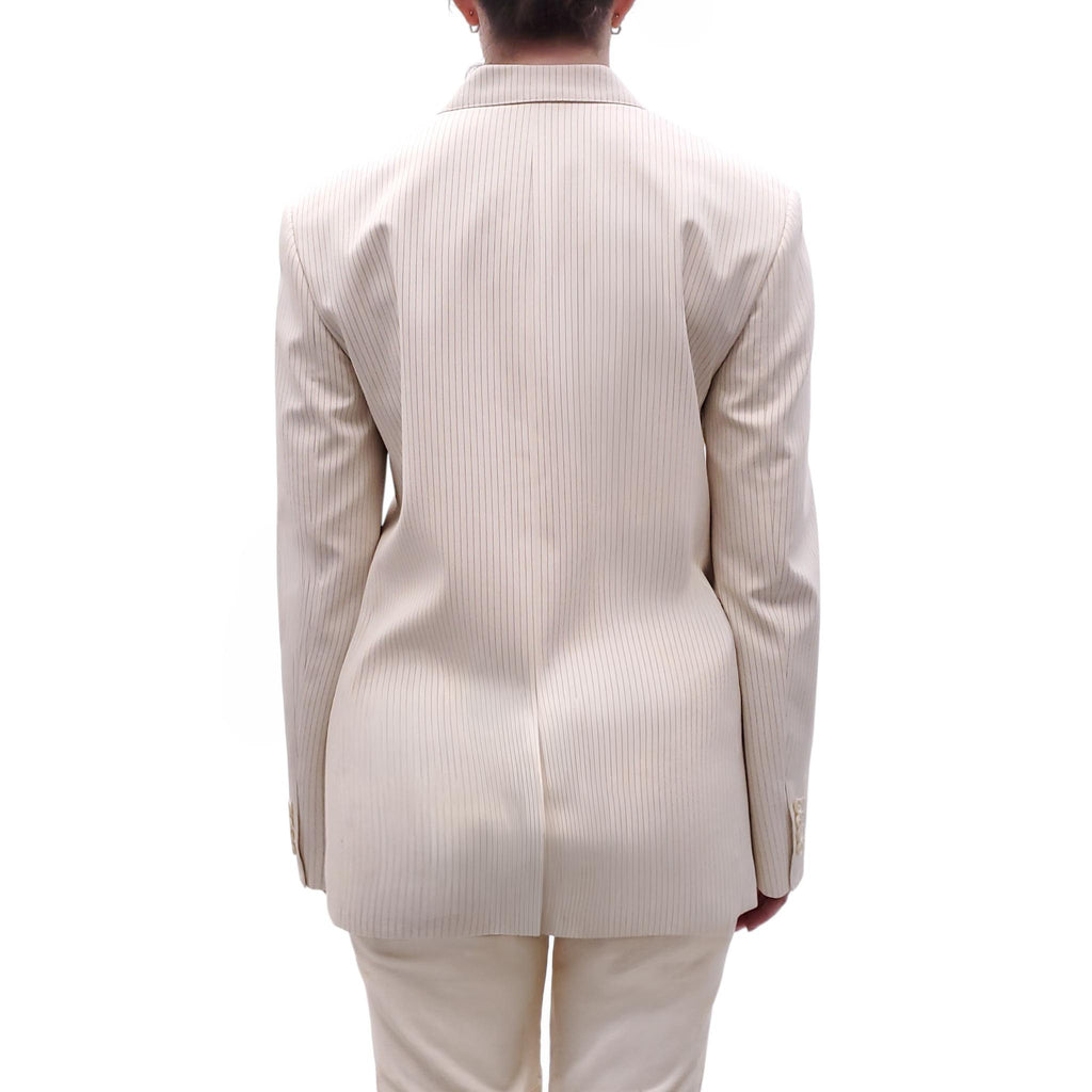 CELINE CREAM PINSTRIPED DOUBLE BREASTED BLAZER - SIZE 38