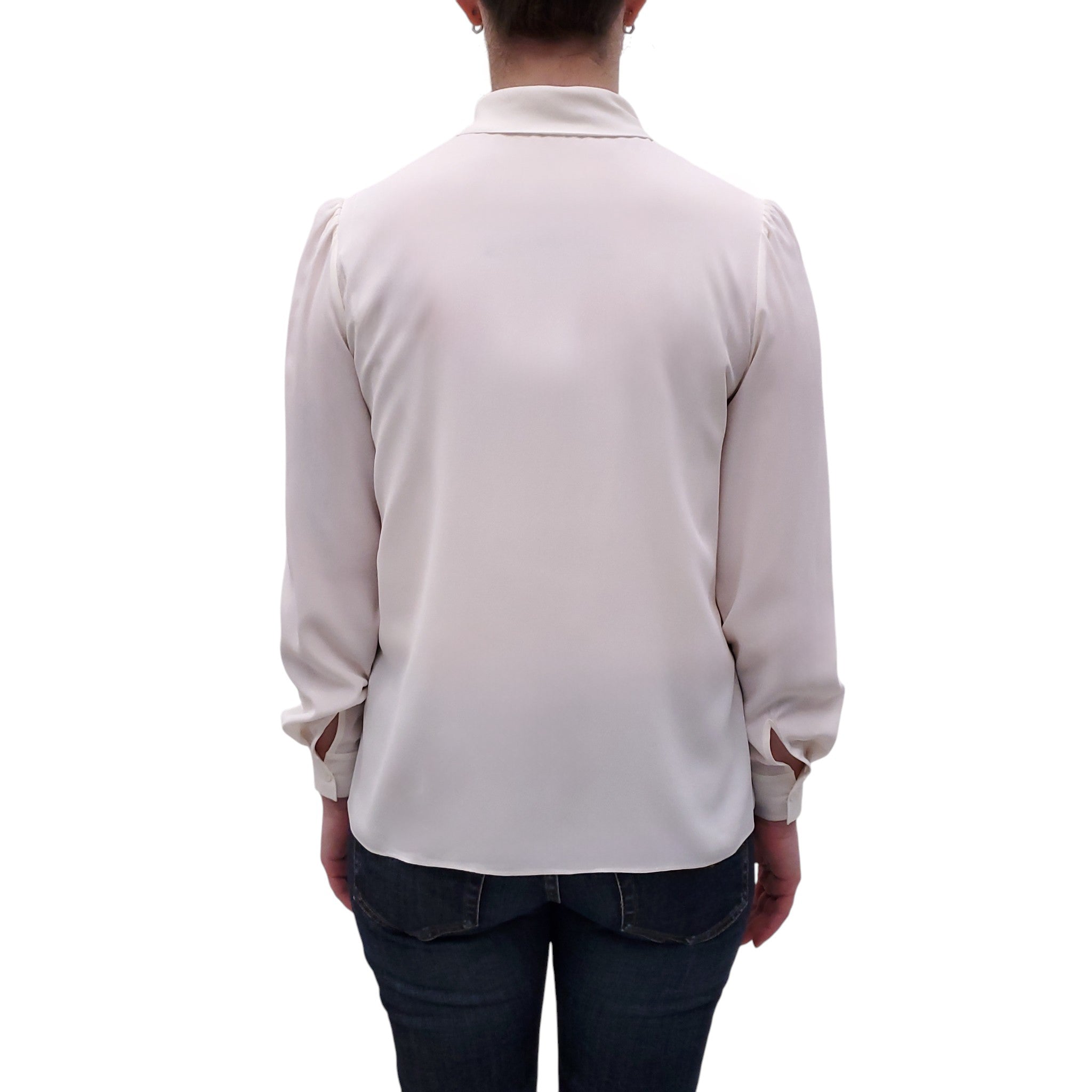 CELINE CREAM SILK BLOUSE WITH TIE DETAIL - SIZE 34