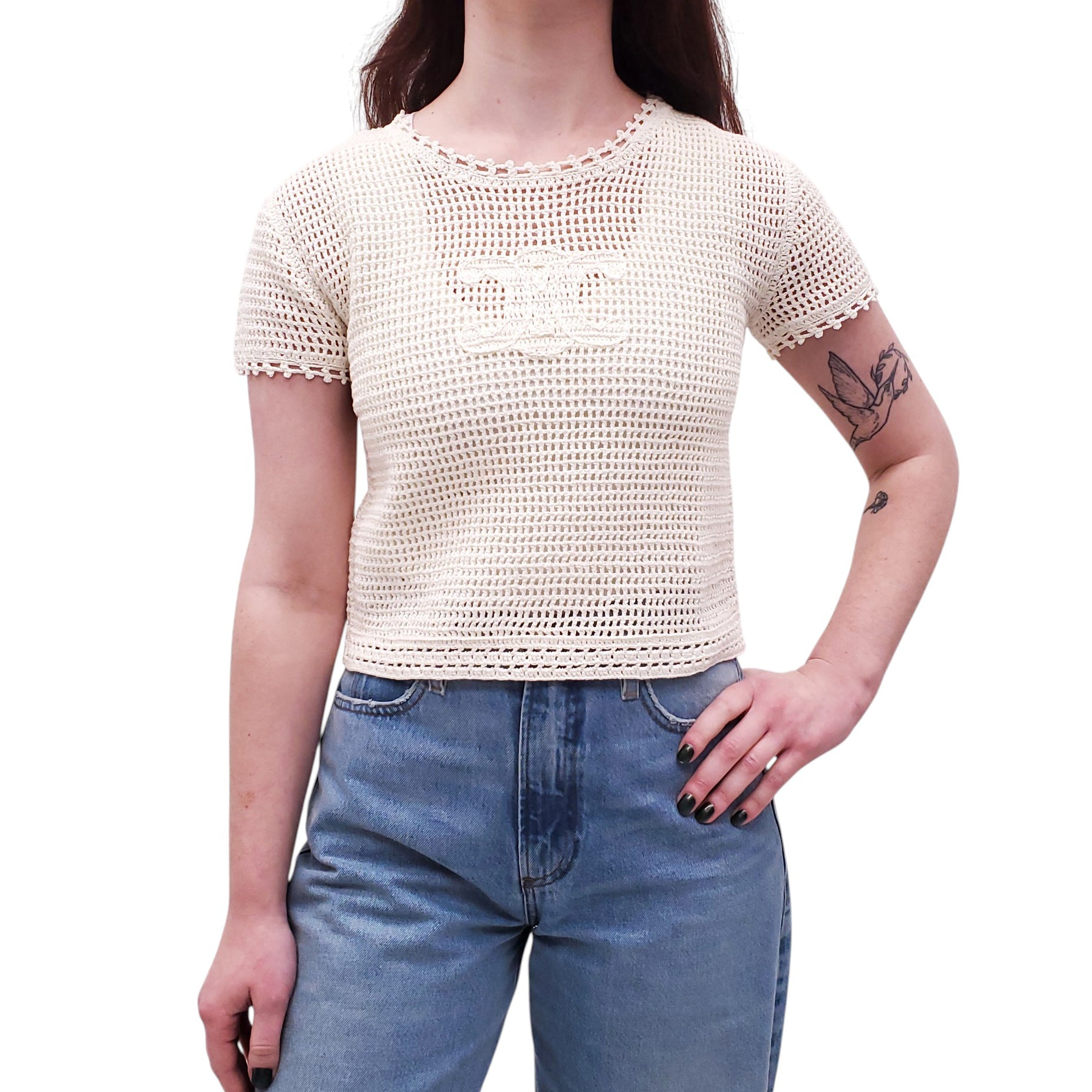 CELINE CROCHET TRIOMPHE LOGO TOP - SIZE XS