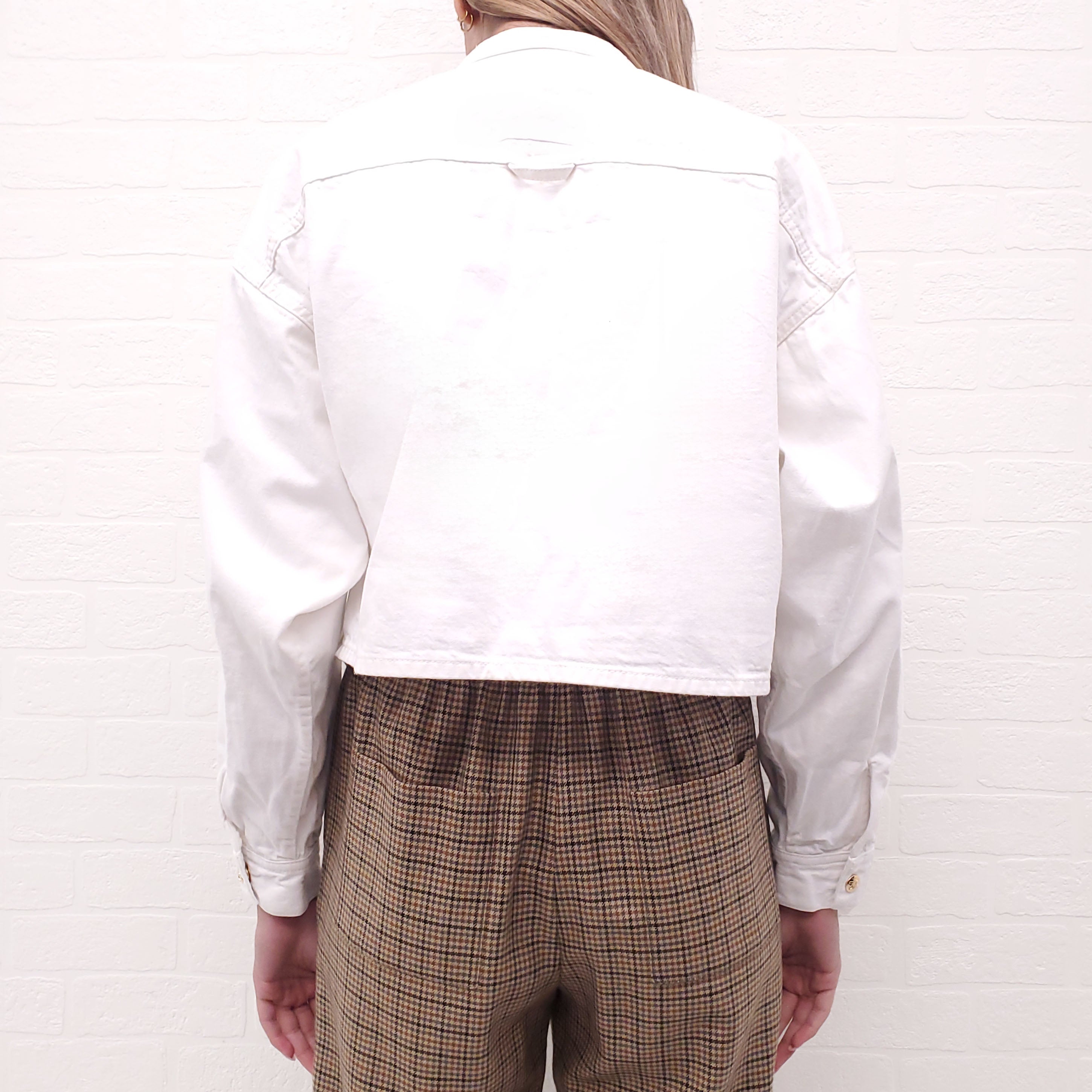 CELINE CROPPED DENIM TOP WITH LOGO BUTTONS - SIZE M