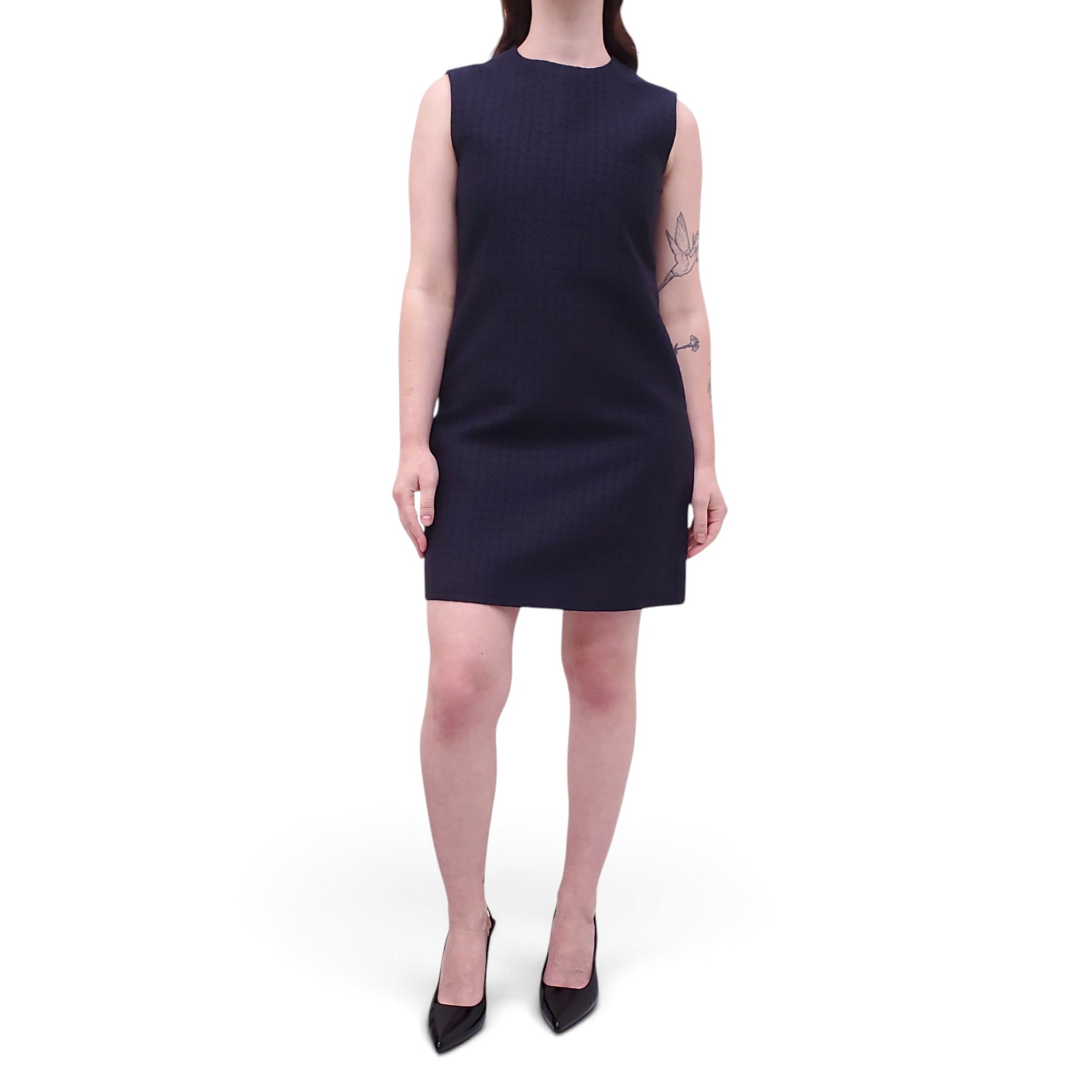 CELINE NAVY DIAMOND PATTERNED DRESS  - SIZE 40