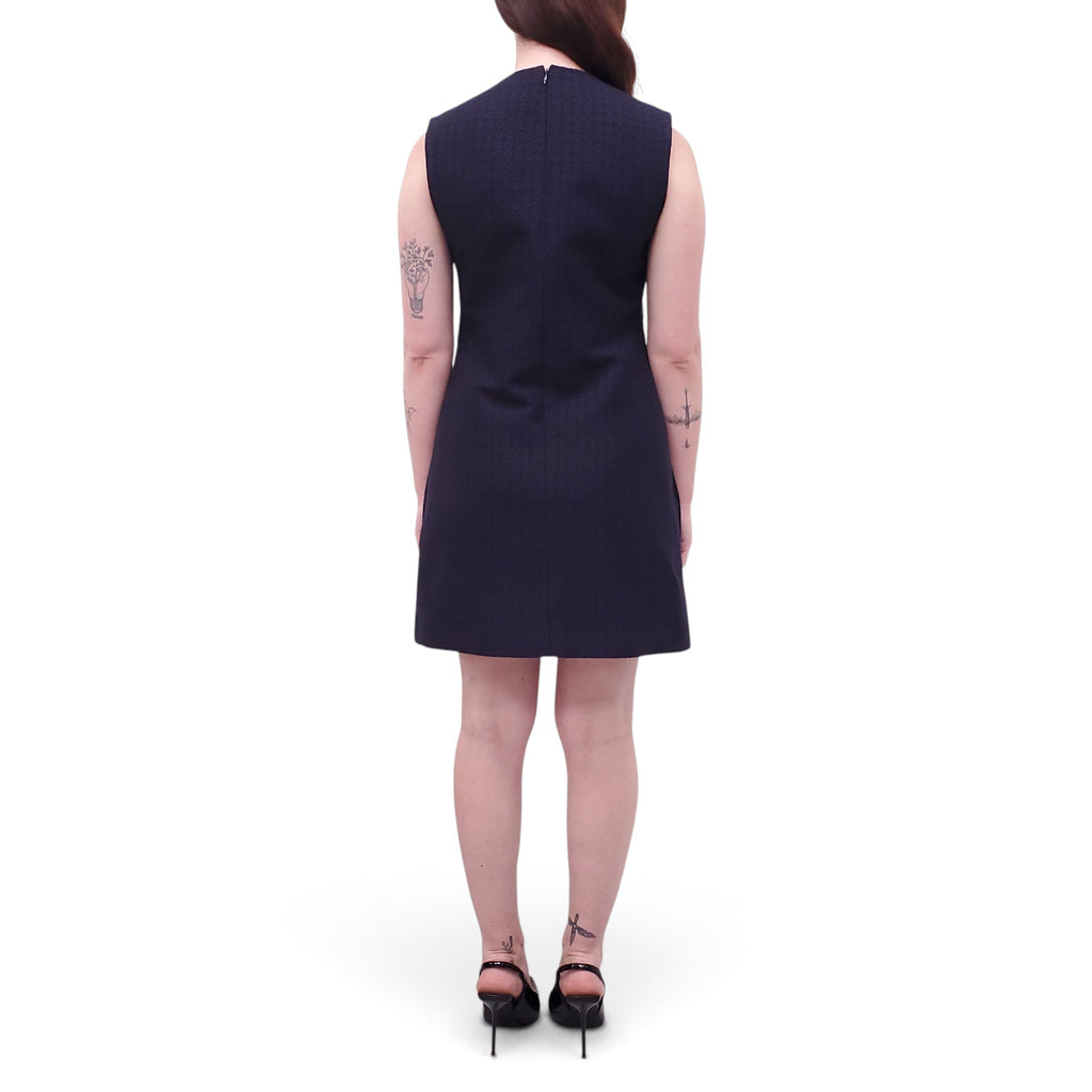 CELINE NAVY DIAMOND PATTERNED DRESS  - SIZE 40