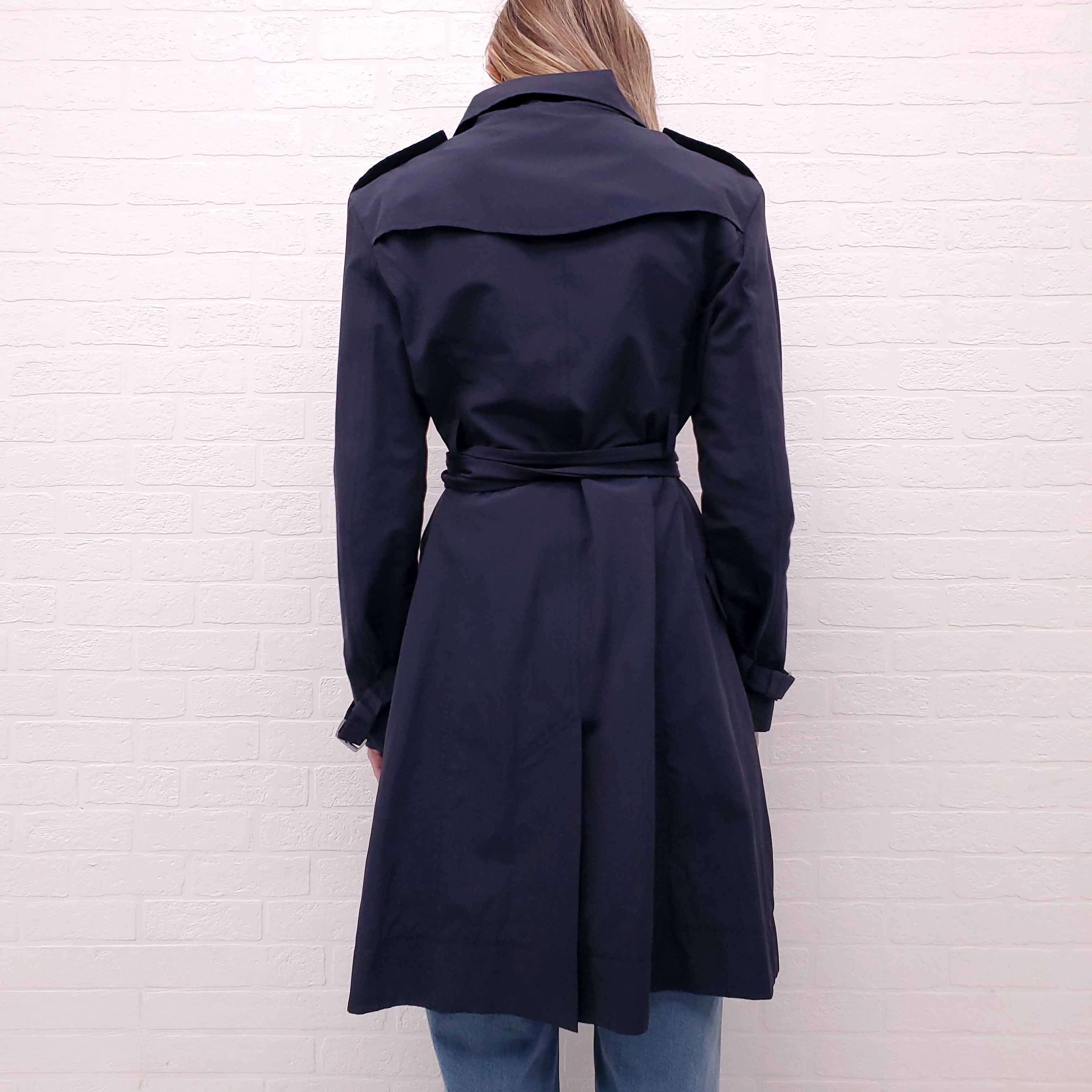 CELINE NAVY VINTAGE TRENCH COAT WITH SILVER LOGO BUTTONS - SIZE 42