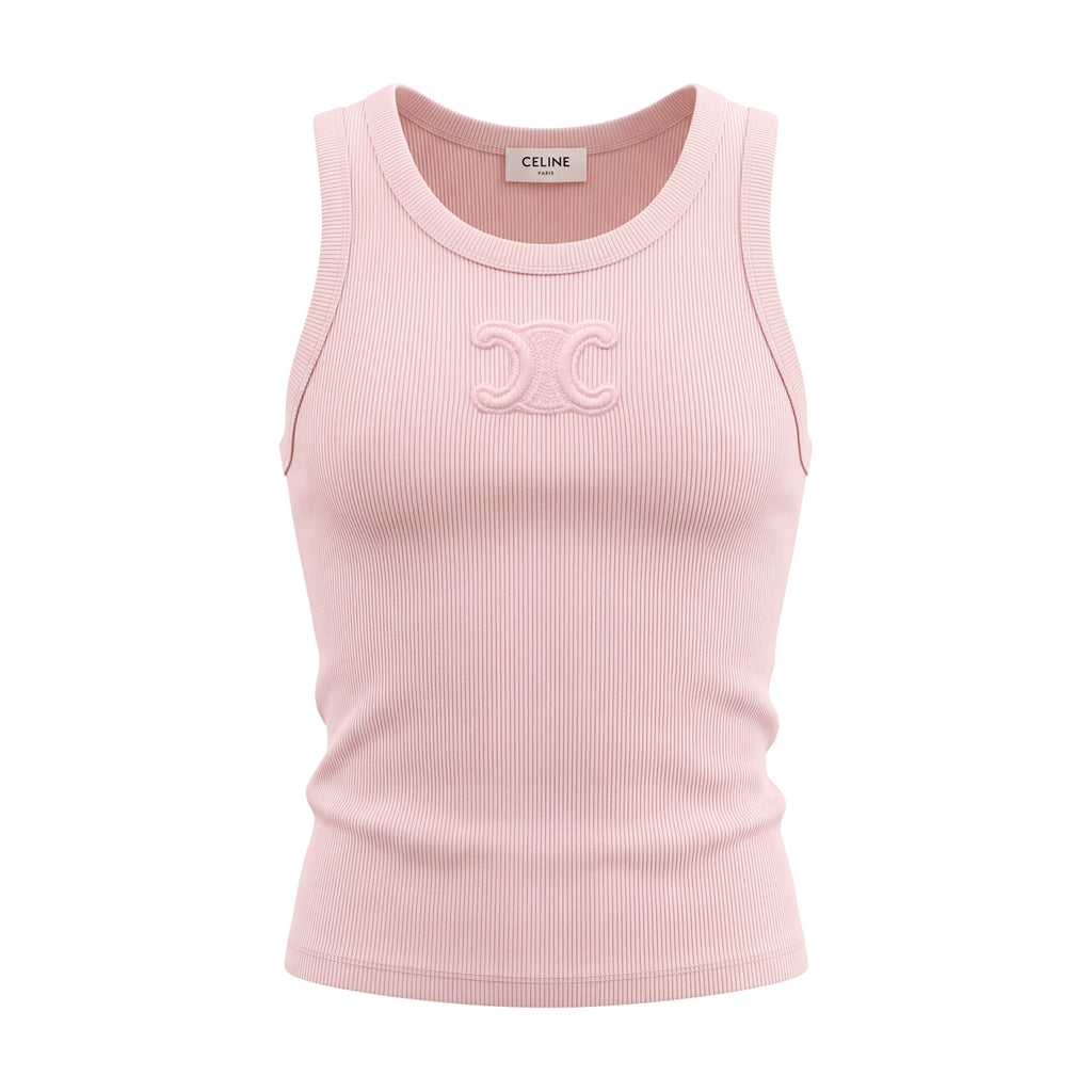 CELINE TRIOMPHE LIGHT PINK TANK TOP IN RIBBED COTTON - SIZE XS