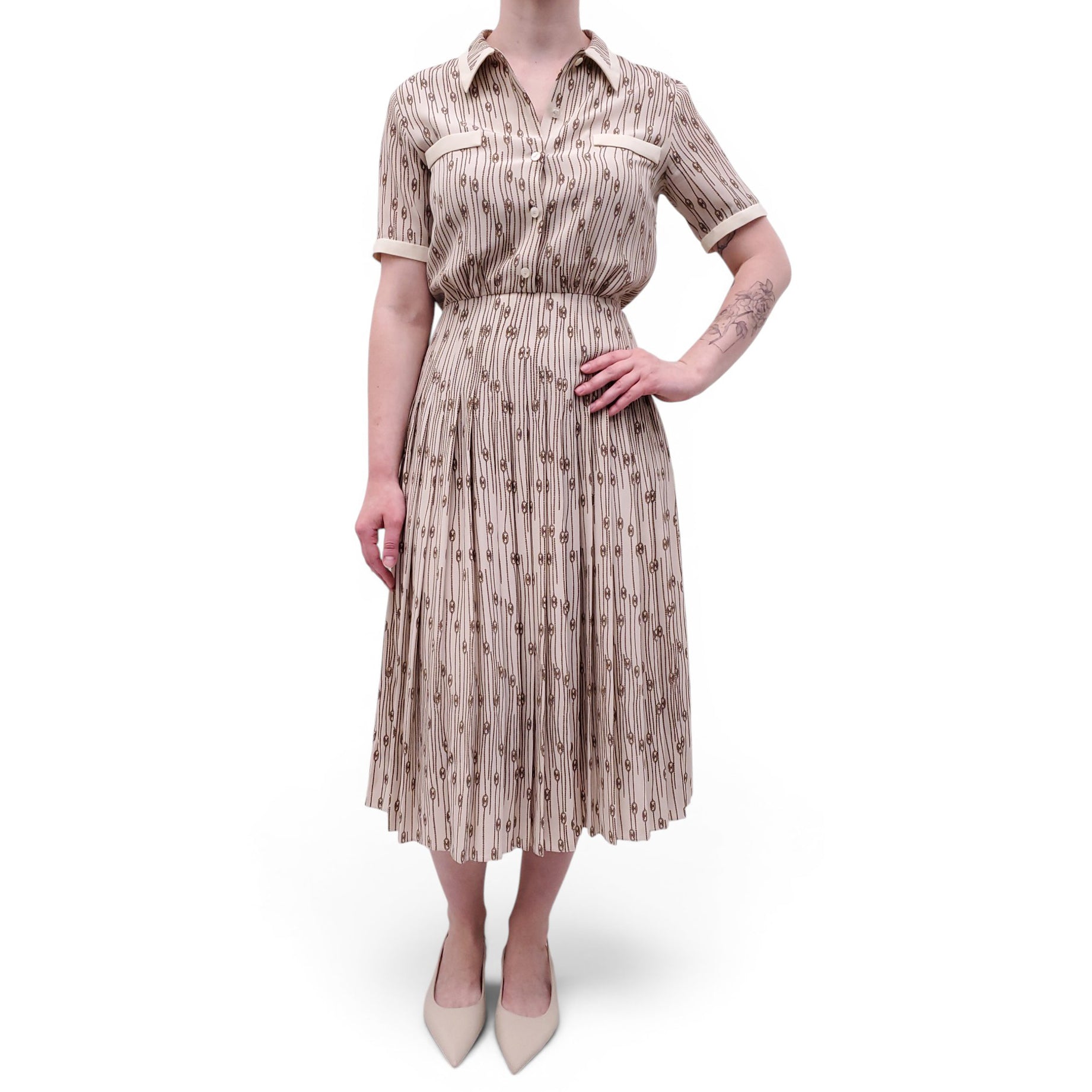 CELINE TRIOMPHE LOGO SILK DRESS - SIZE 34