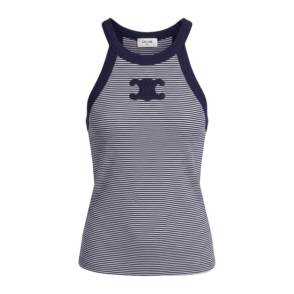 CELINE TRIOMPHE NAVY AND WHITE STRIPED TANK TOP - SIZE XS