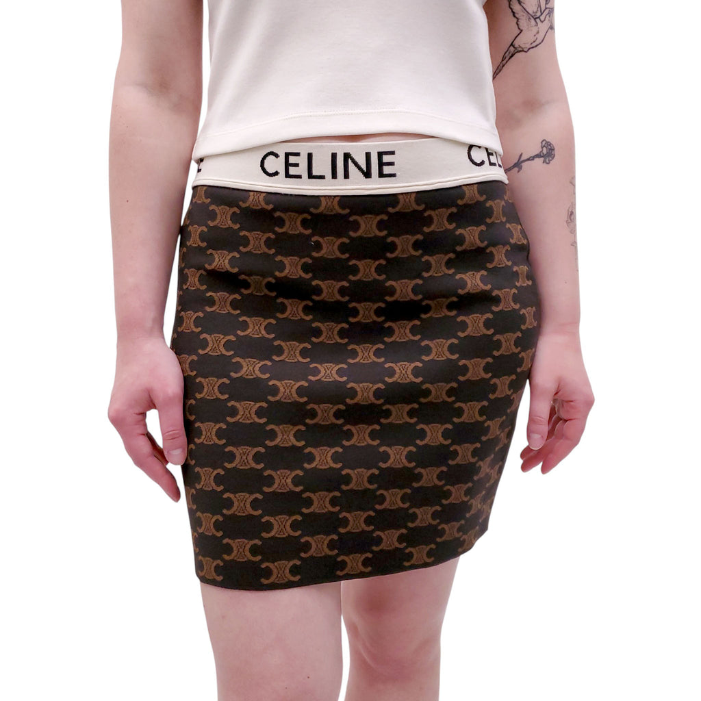 CELINE TRIOMPHE PATTERNED LOGO SKIRT - SIZE L